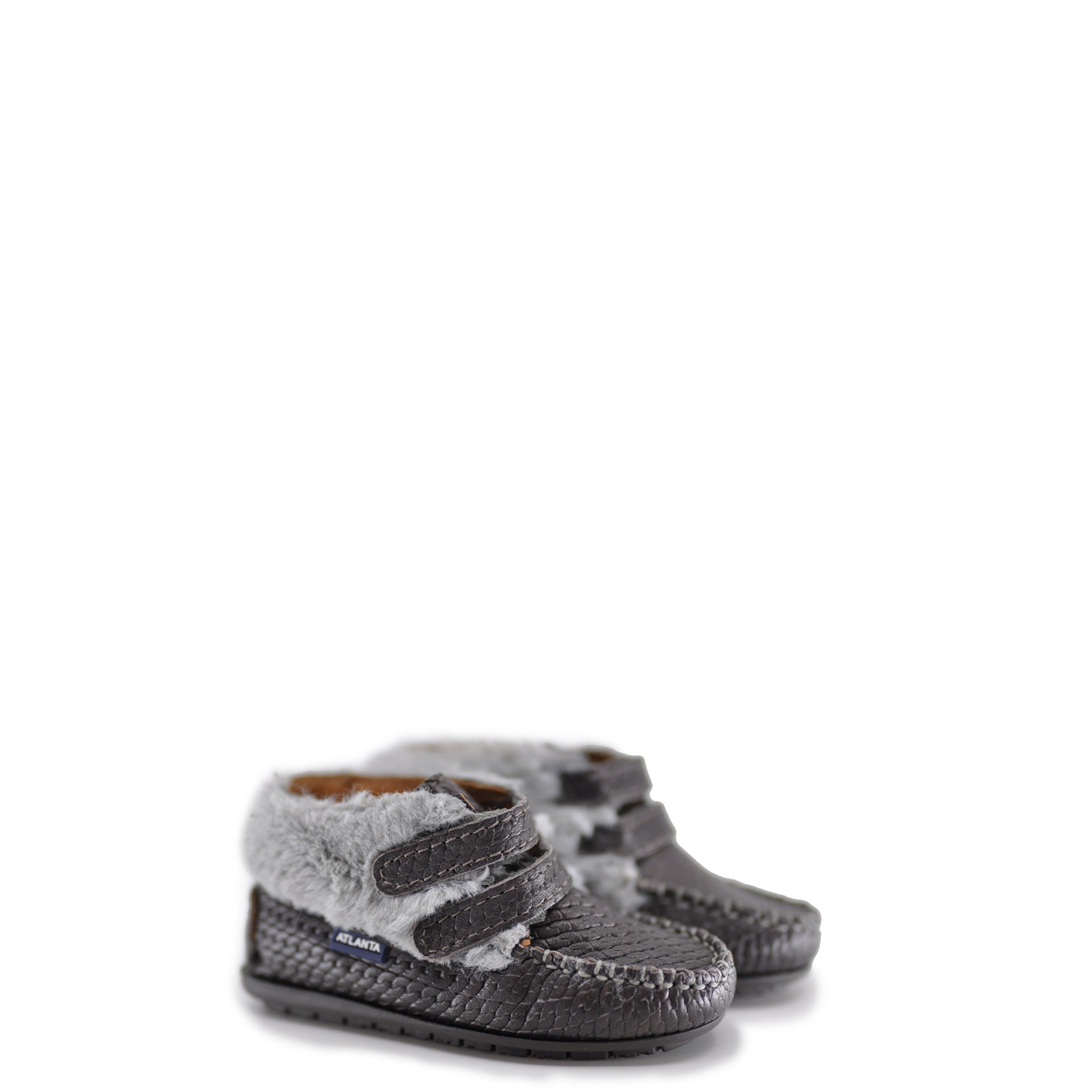 Atlanta Moccasin Gray Weave & Fur Baby Booties - Warm Winter Shoes for Newborns & Toddlers - Perfect for Indoor & Outdoor Use