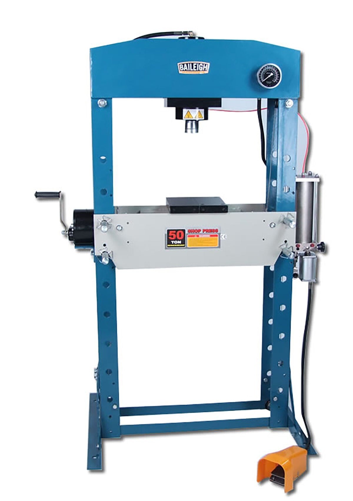 Baileigh Industrial BA9 1004828 Air/Hand Operated H-Frame Press HSP 50A - Heavy Duty Metalworking & Woodworking Shop Press for Bending, Stamping, and Assembly