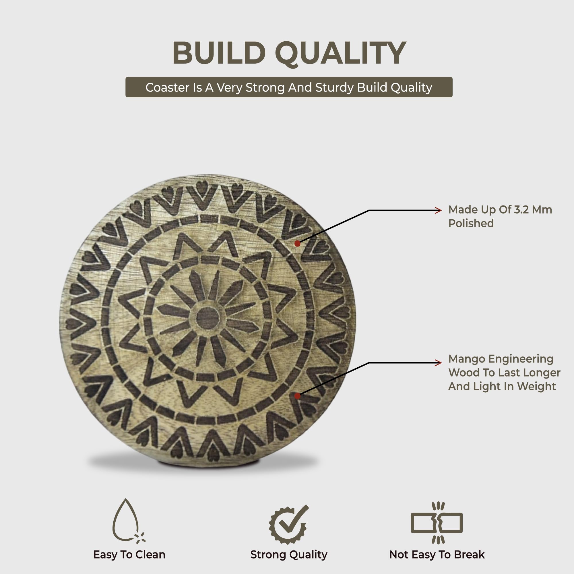 SHAIZHOME Set of 6 Natural Wooden Drink Coasters - 3.5 Inch Round Absorbent Coasters for Tea, Coffee & Wine - Rustic Home Decor for Dining Table, Kitchen & Office - Perfect Gift for Tea Lovers