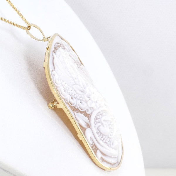18K Yellow Gold Shell Cameo Pendant & Brooch - Vintage Two-Way Convertible Jewelry for Women - Perfect for Weddings, Parties & Special Occasions