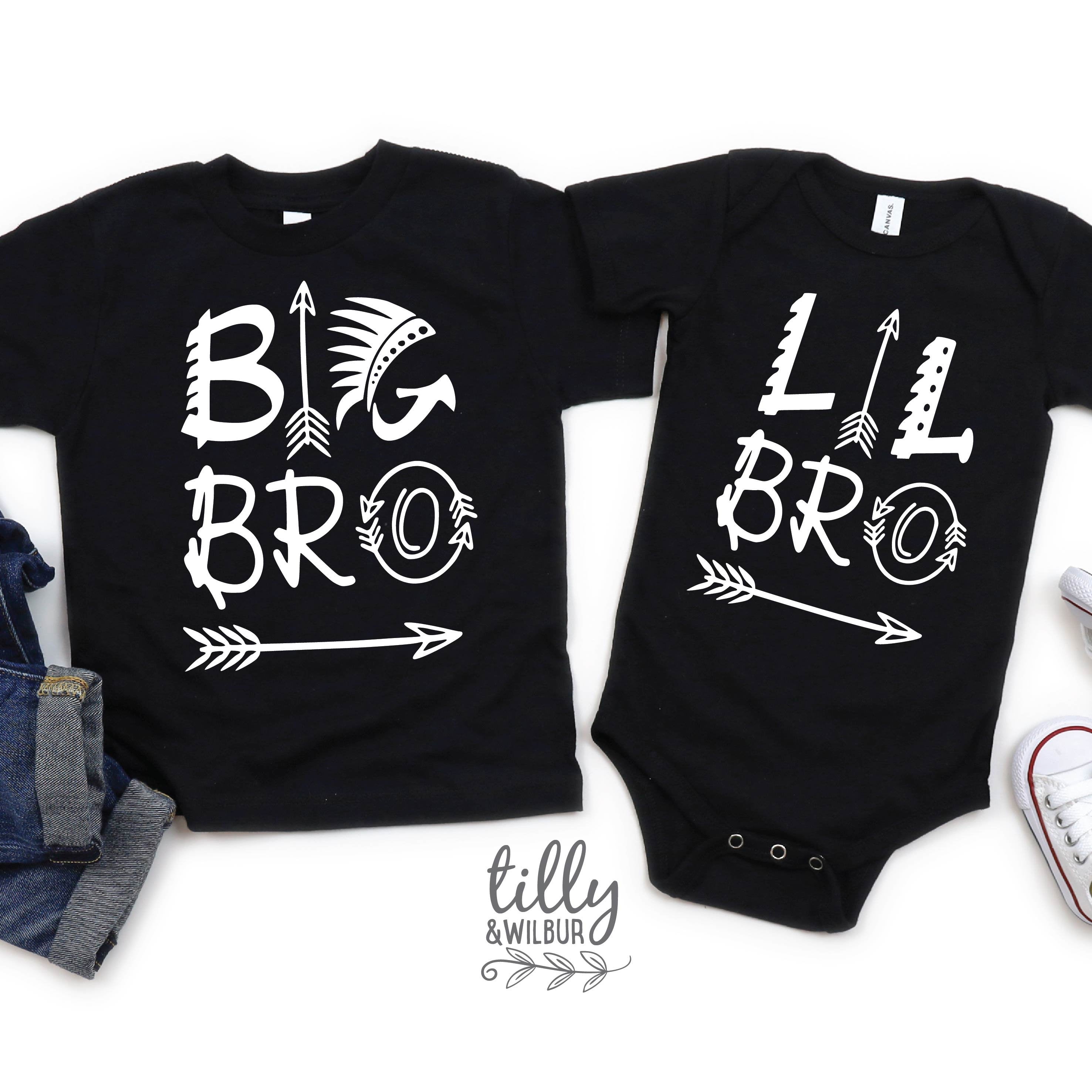 Big Bro Lil Bro Matching T-Shirt or Bodysuit - Sibling Outfits for Family Photos & Special Occasions