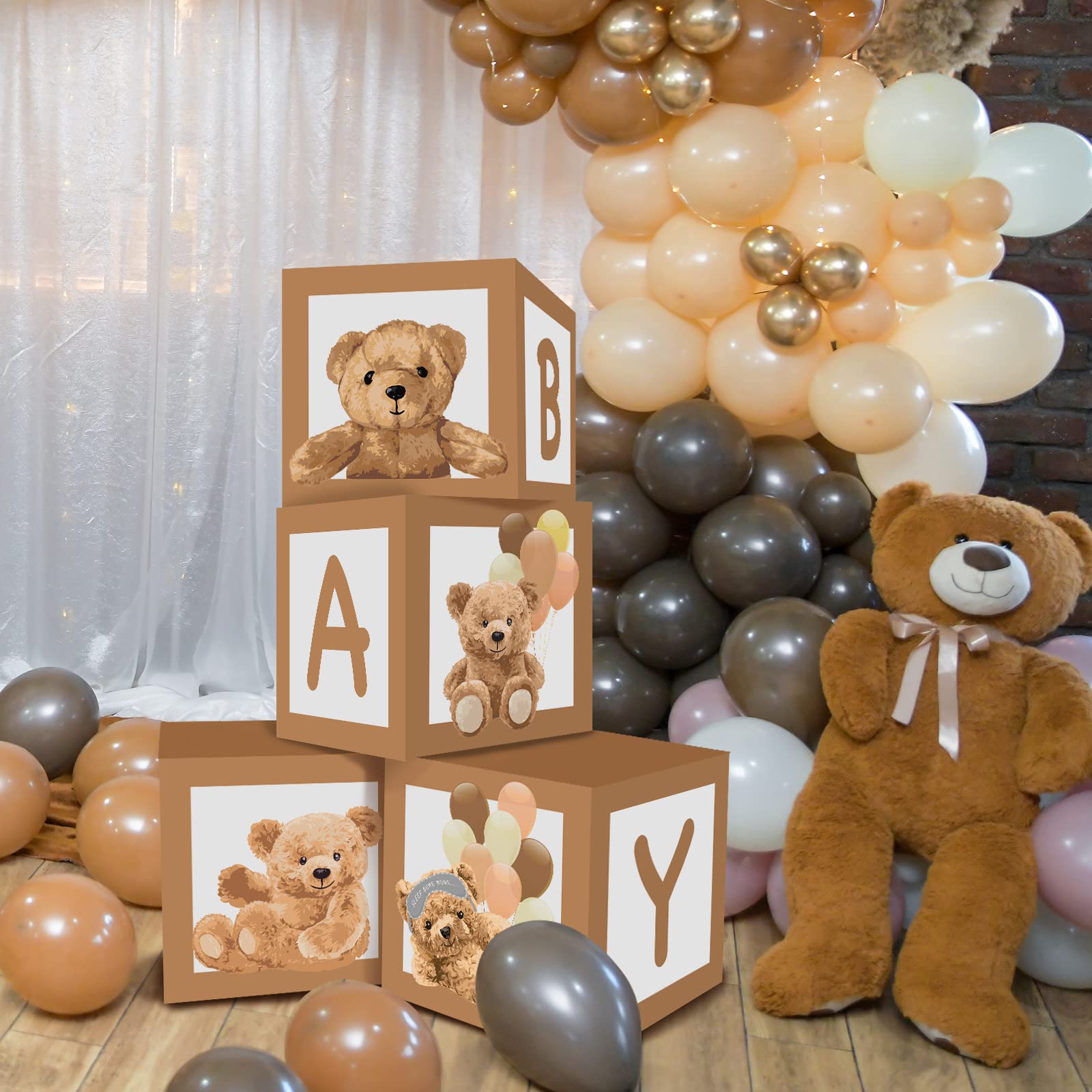 RUBFAC Baby Shower Gift Boxes - Teddy Bear Themed Gender Reveal Party Decorations with Letter Blocks - Perfect for Baby Showers, Gender Reveal Parties & Bear-Themed Favors