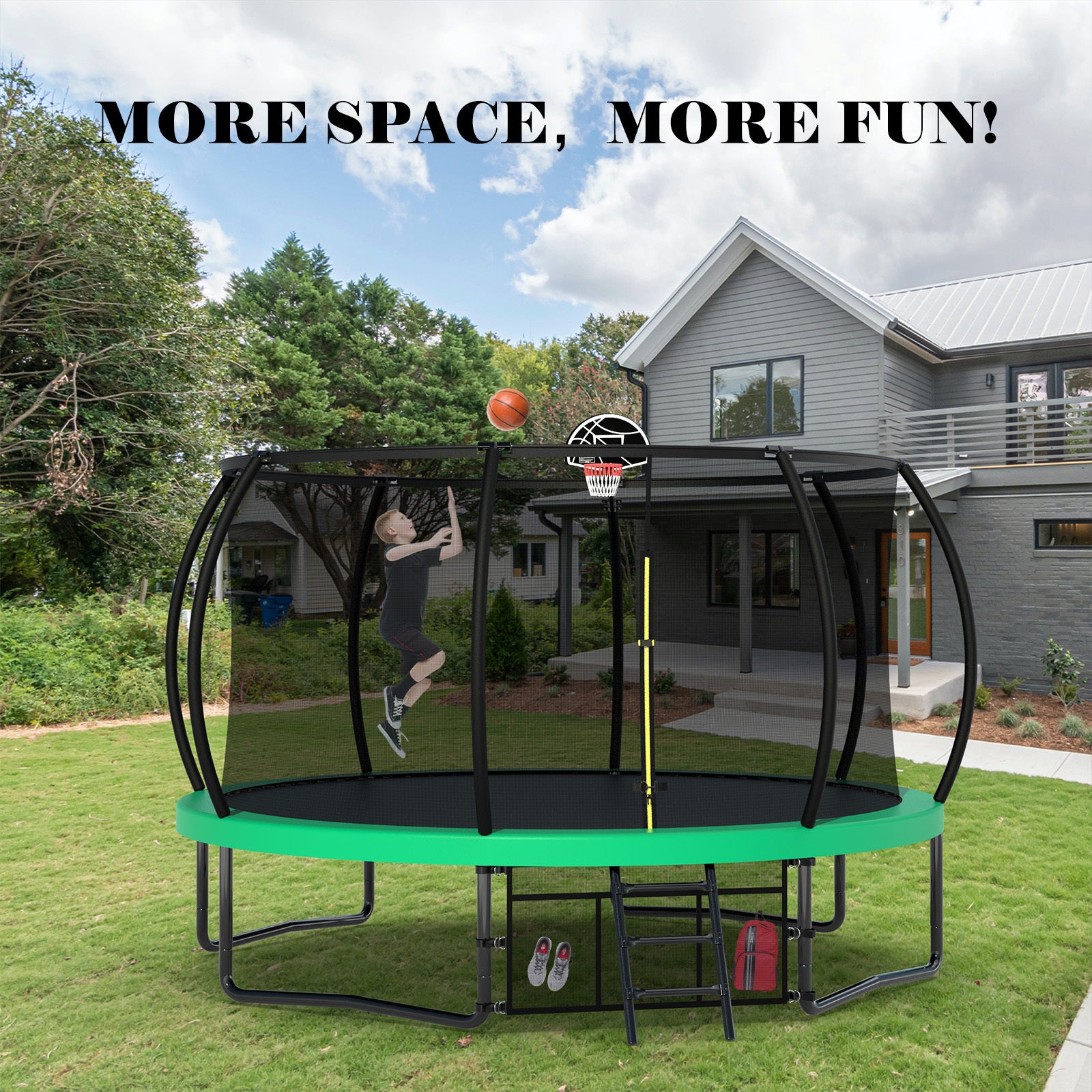 14FT Trampoline with Safety Enclosure - Heavy-Duty Outdoor Trampoline for Kids with Ladder & Anti-Rust Coating | ASTM Approved | Perfect for Backyard Fun, Exercise & Family Bonding