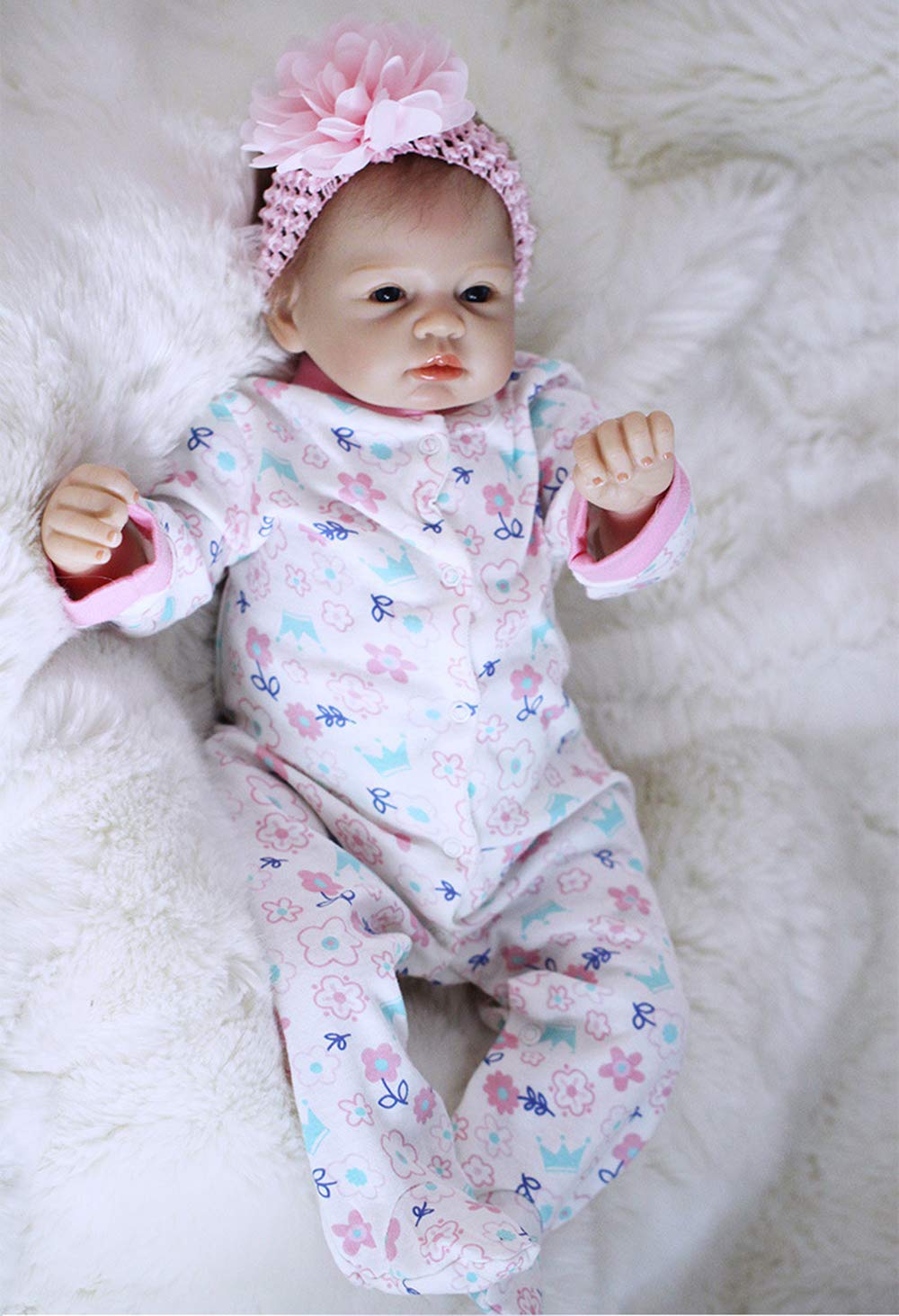 Wamdoll 22 Inch Realistic Reborn Baby Doll - Handmade Lifelike Girl Doll with Soft Vinyl Body & Pink Flower Headband | Perfect for Collectors, Gift Giving, Nursery Decor and Photography Props