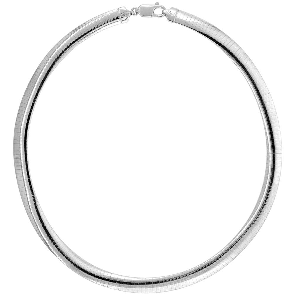 Nickel-Free Sterling Silver 8mm Omega Necklace & Bracelet Set for Women - Italian Crafted 5/16