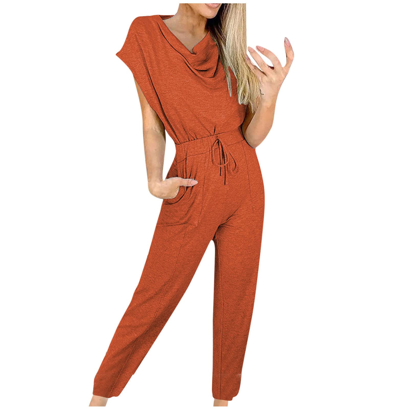 Women's Solid Color Sleeveless Jumpsuits & Rompers with Waist Lace Detail and Pockets - Casual Straight Leg Pants for Summer Outfits, Beach Wear, and Everyday Fashion