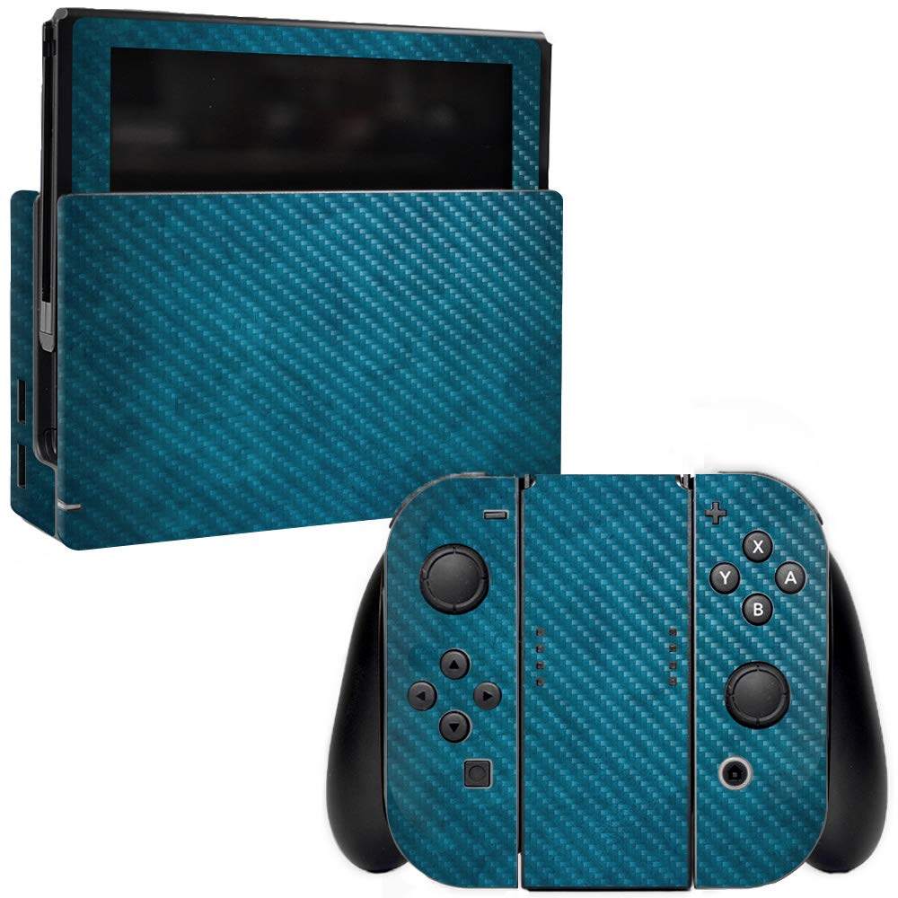 MightySkins Carbon Fiber Skin for Nintendo Switch - Blue Strokes | Protective & Durable Textured Cover | Easy to Apply & Remove | Made in USA | Perfect for Gaming, Travel & Customization