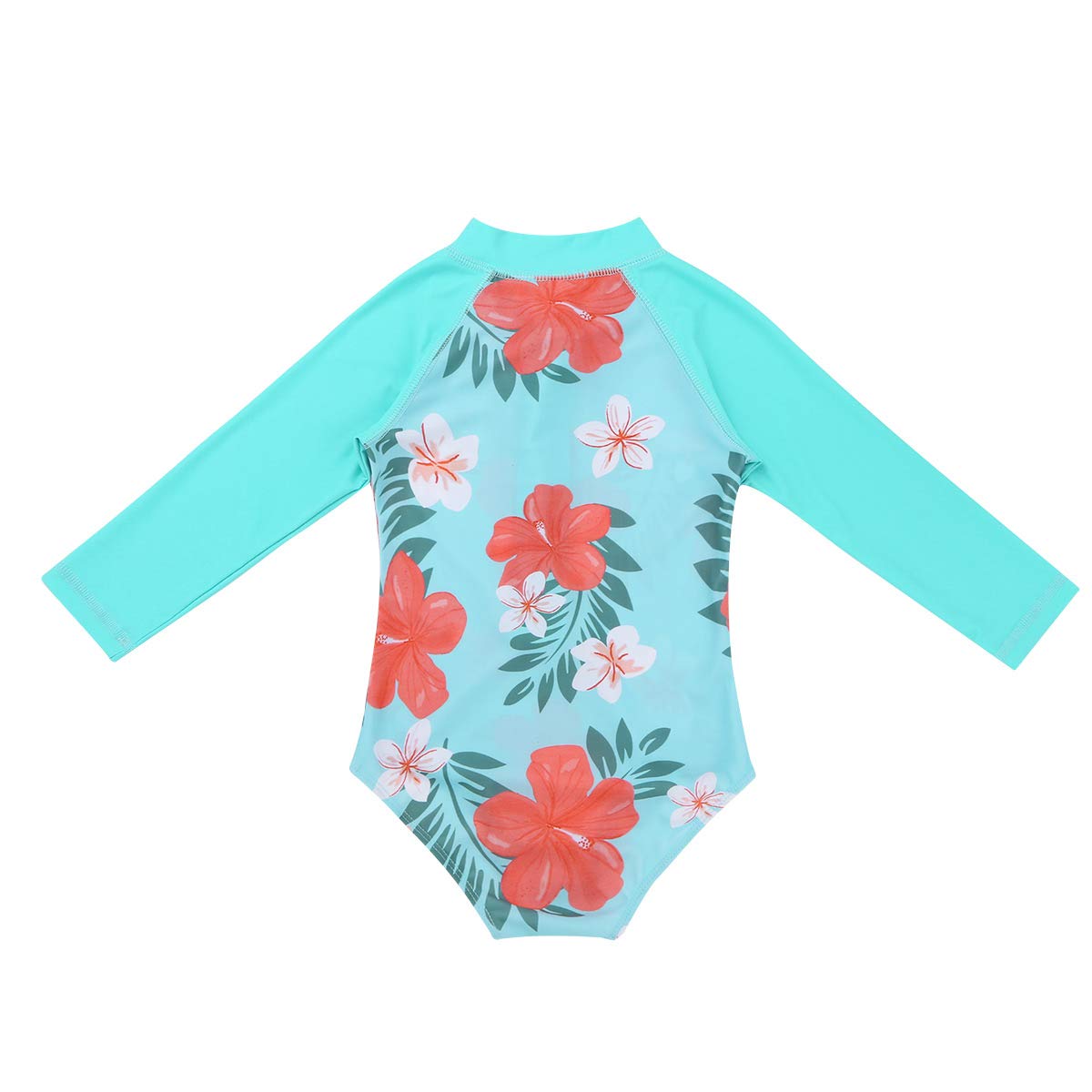 FEESHOW Girls' Long Sleeve Floral Rash Guard Swimsuit - UPF 50+ Sun Protection, Front Zipper One-Piece Swimwear for Toddler & Baby (Beach, Pool, Water Park)