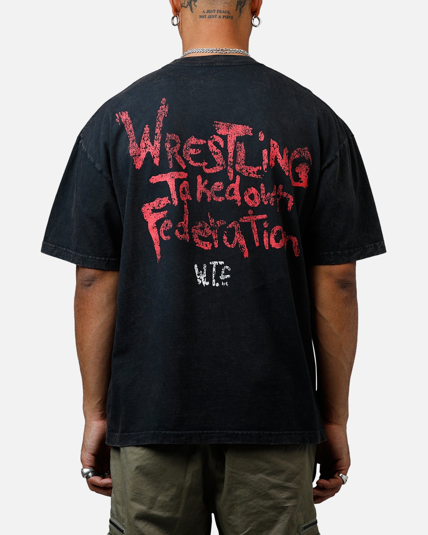 73 Studio WTF Heavyweight T-Shirt - Black Acid Wash Distressed Vintage Style Cotton Tee for Men | Streetwear, Casual Wear & Concert Outfits