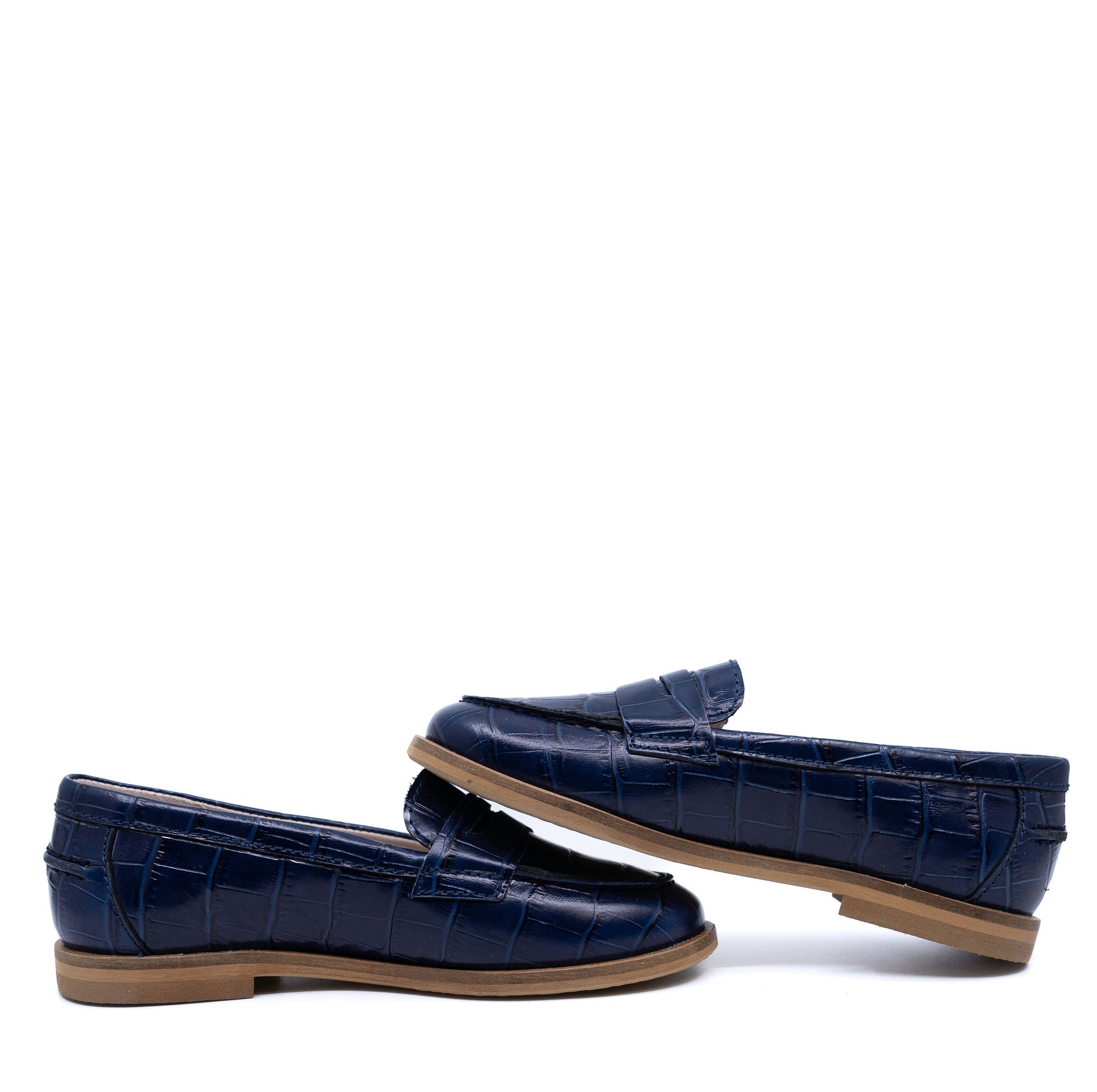 Beberlis Navy Croc Penny Loafers for Men - Genuine Leather Slip-On Dress Shoes | Perfect for Business, Office & Formal Occasions