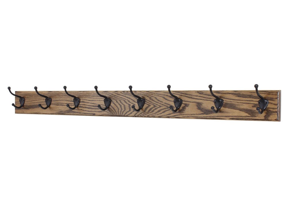 Stylish Oak Coat Rack with 10 Oil-Rubbed Bronze Hooks - Walnut Finish, 52