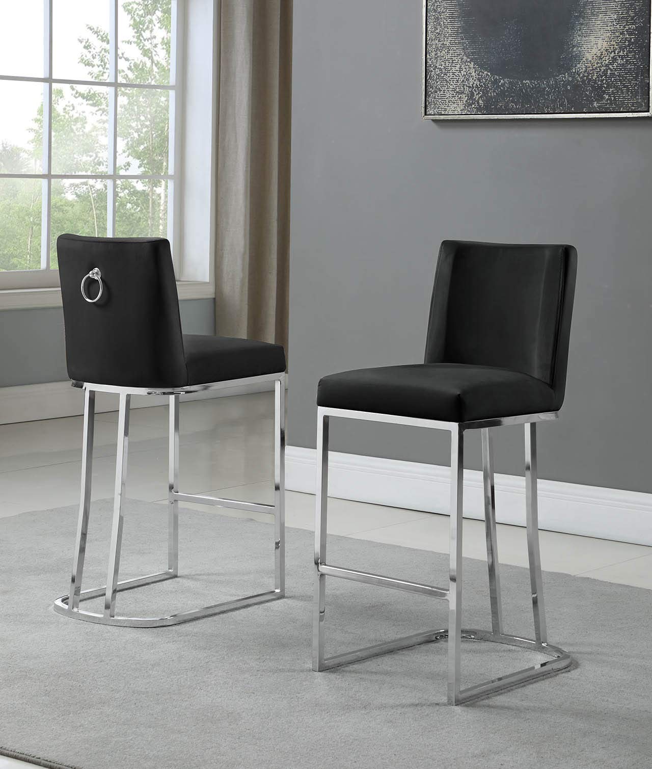 Premium Counter Height Bar Stools - Set of 4 Black Metal Frame Kitchen Island Chairs with Padded Seats for Dining Room, Breakfast Nook & Home Bar Decor