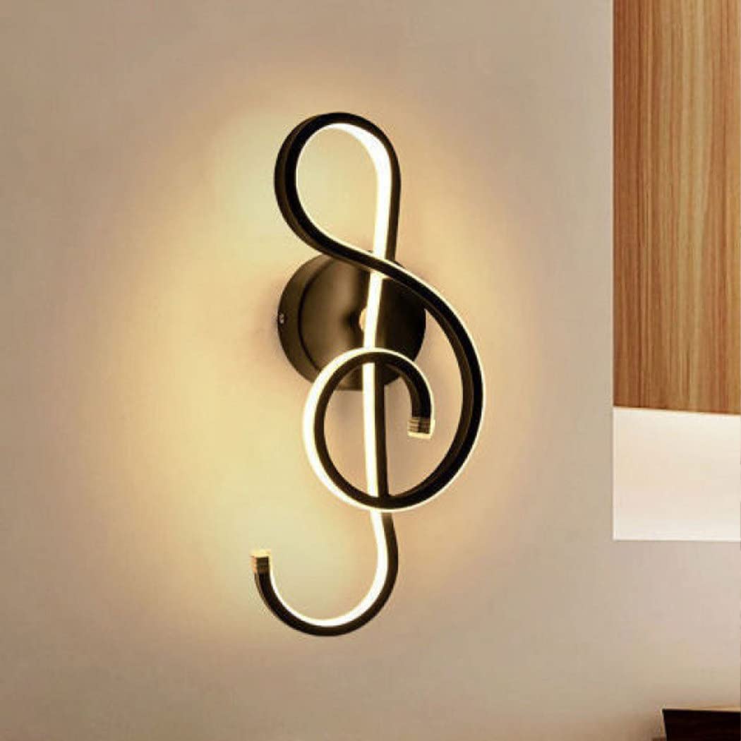 Modern LED Wall Sconce Light - 22W Aluminum Music Symbol Art Decoration for Bedroom, Living Room & Cafe | Black Indoor Wall Lamp for Ambient Lighting & Home Decor