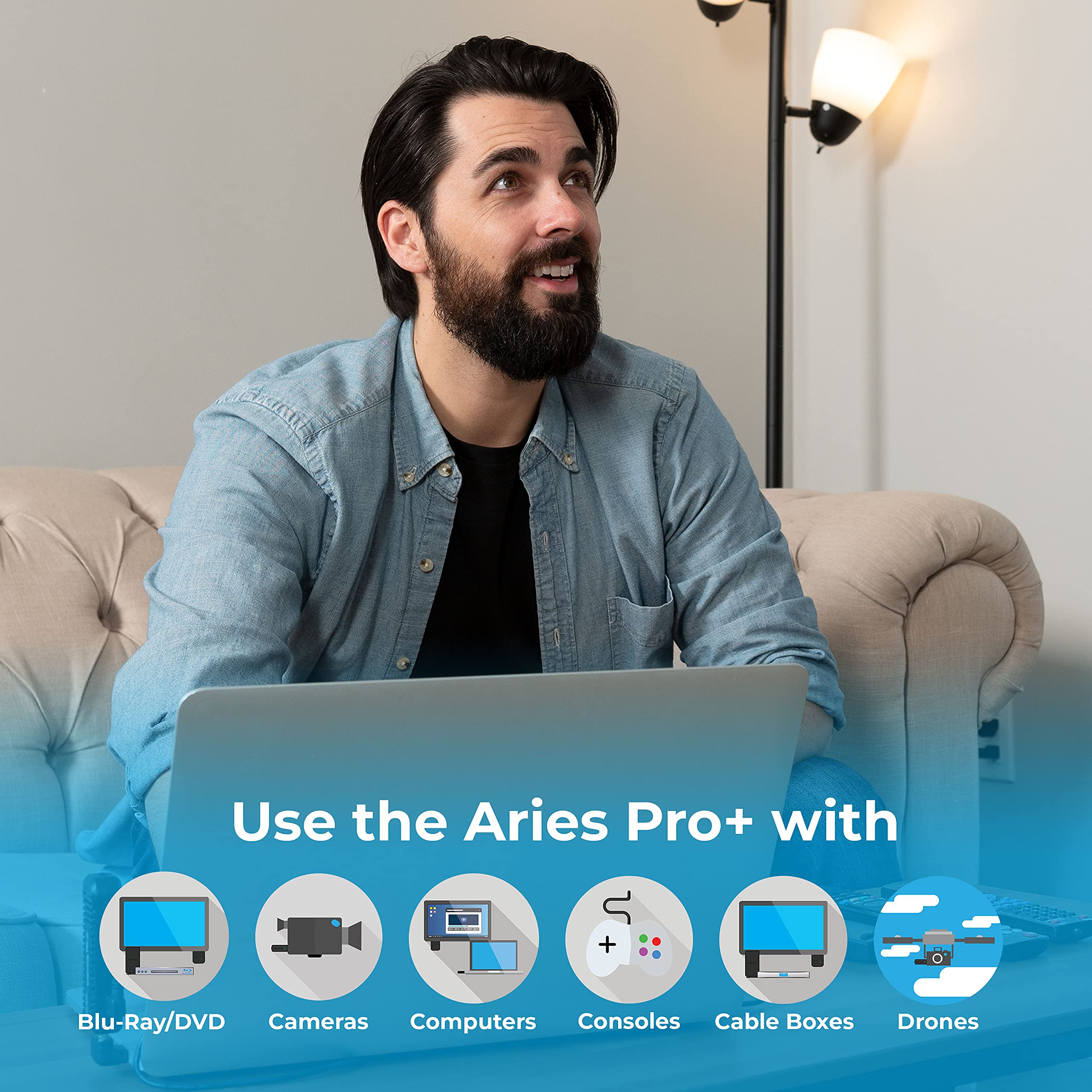 Aries Pro+ Wireless HDMI Video Transmitter & Receiver - 1080p Full HD Streaming up to 165ft for Laptop, PC, Cable Box, Game Console, DSLR Camera (NPCS650) with Micro HDMI to HDMI Adapter - Perfect for Home Theater, Gaming & Live Streaming Setups
