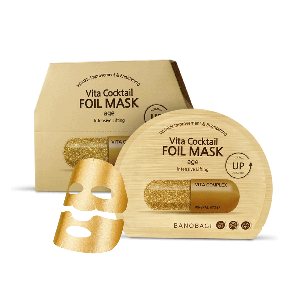 BANOBAGI Vita Cocktail Foil Mask - Anti-Aging Facial Sheet Mask (30g x 10 Sheets) for Hydration & Brightening - Perfect for Skincare Routine & Spa Night