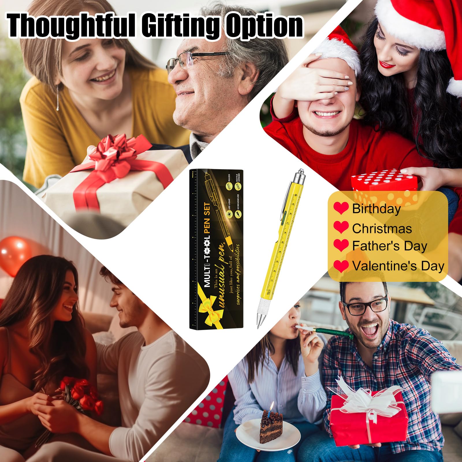 9-in-1 Multitool Pen for Men - Premium Stocking Stuffer, White Elephant & Christmas Birthday Gift for Dad, Husband (Yellow) - Perfect for Camping, Hiking, Office & Everyday Carry