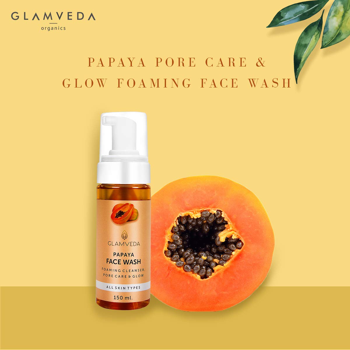 Papaya Anti-Tan & Glow Foaming Face Wash for Brightening & Tan Removal - 150ml | Orange Scent | Suitable for Daily Skincare & Sun-Damaged Skin