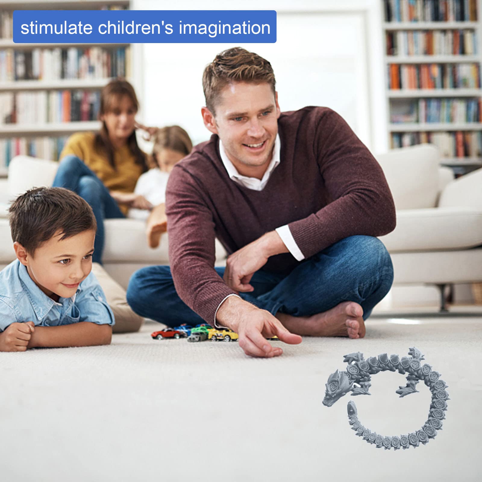 3D Printed Rose Dragon Articulated Action Figure - Rotatable & Poseable Joints, Anxiety Relief Toy for Kids & Adults (21.7in Gray) - Perfect for Stress Relief, Home Decor, and Fantasy Collectibles