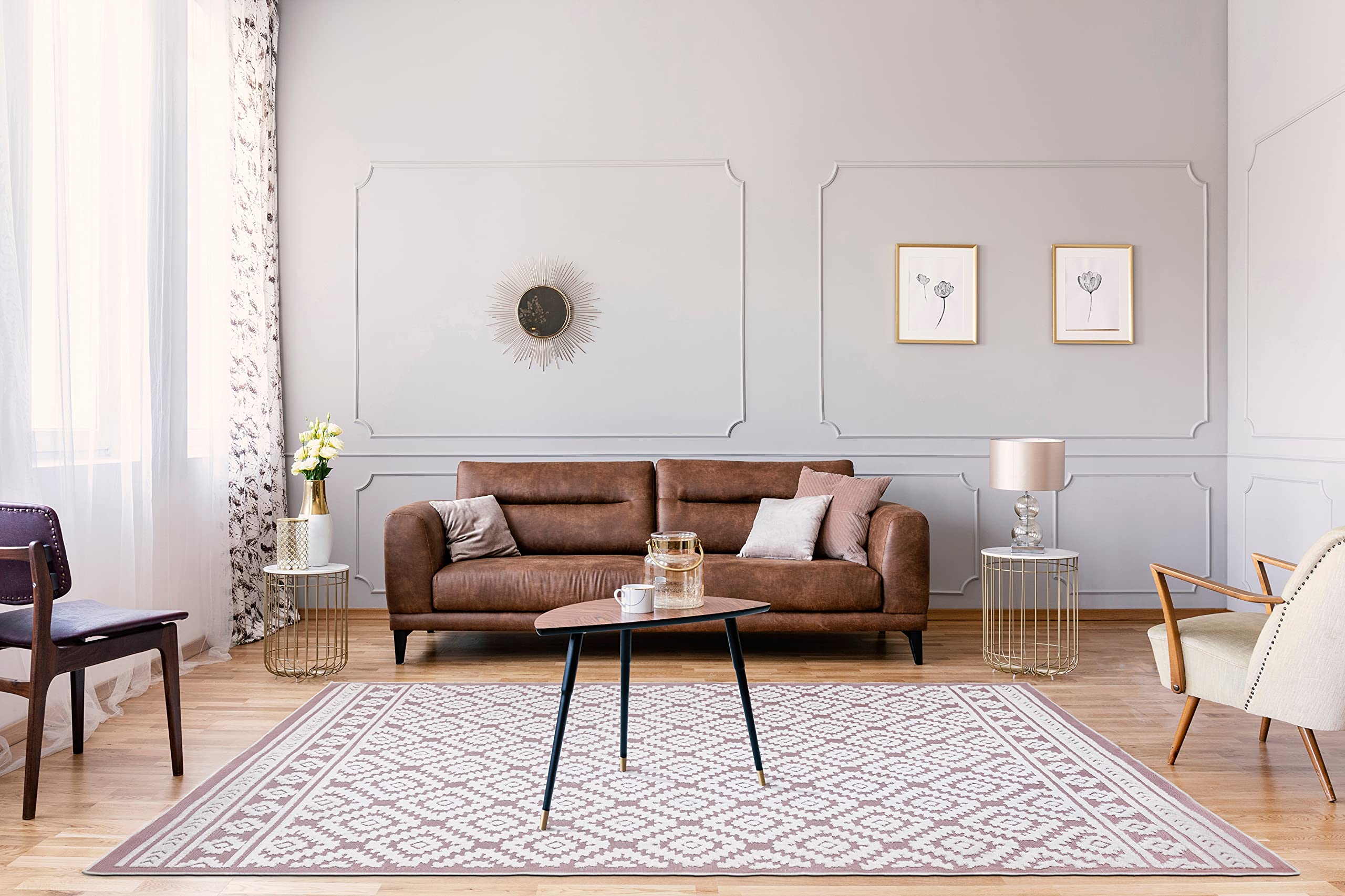 Ladole Rugs Santorini Rose and Cream Geometric Area Rug - Boho Chic Home Decor for Living Room, Bedroom, or Office