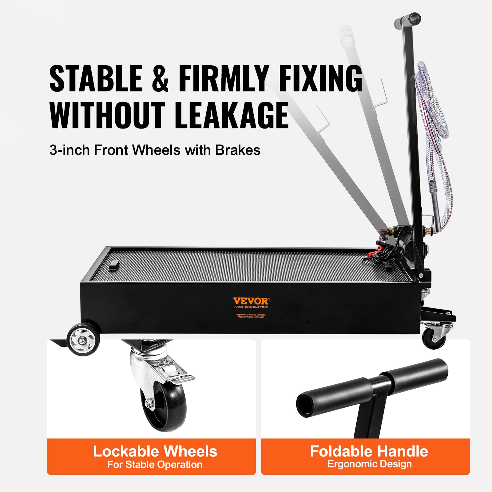 VEVOR 20 Gallon Low Profile Oil Drain Pan with 180W Electric Pump - 8.2ft Hose & Folding Handle - Rolling Oil Change Cart for Trucks, Buses, RVs - Perfect for Garage, Auto Shops & Fleet Maintenance