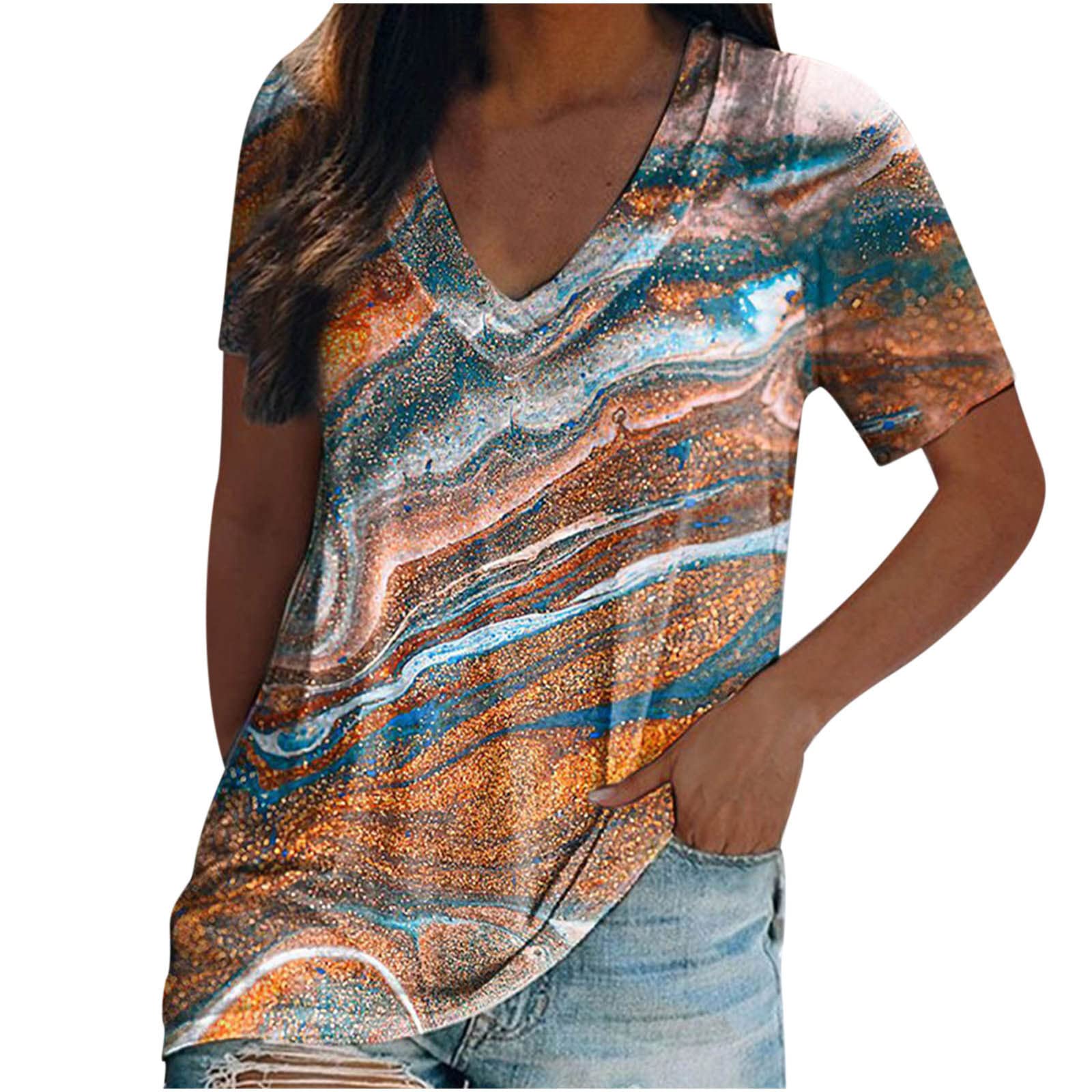 Women's Casual Short Sleeve Blouse - Comfy Loose Fit Printed Top for Summer Outings