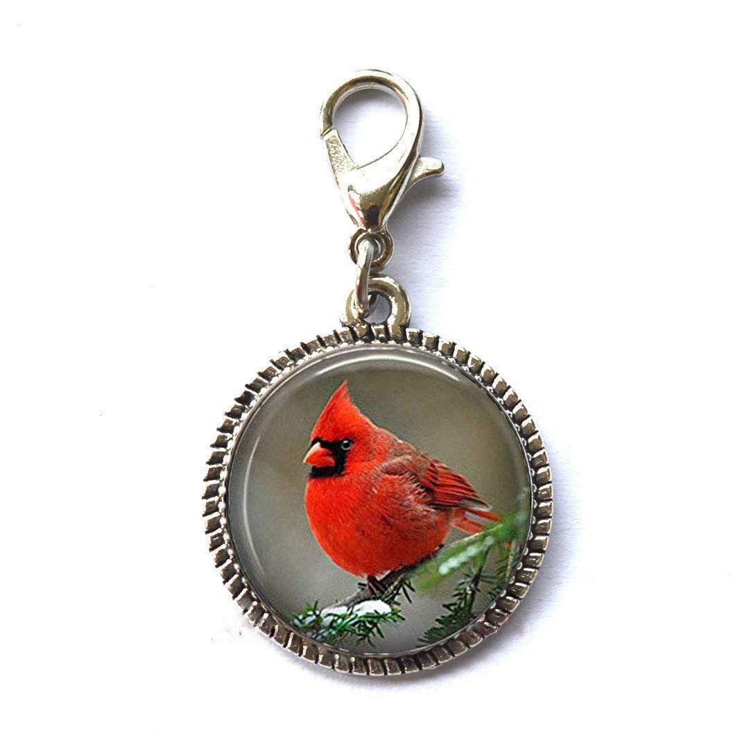 Cardinal Bird Charm - Handcrafted Bird Art Photo Pendant for Bracelets, Necklaces & Zipper Pulls | Lobster Clasp Jewelry Accessory for Gifts, DIY Crafts & Fashion Style
