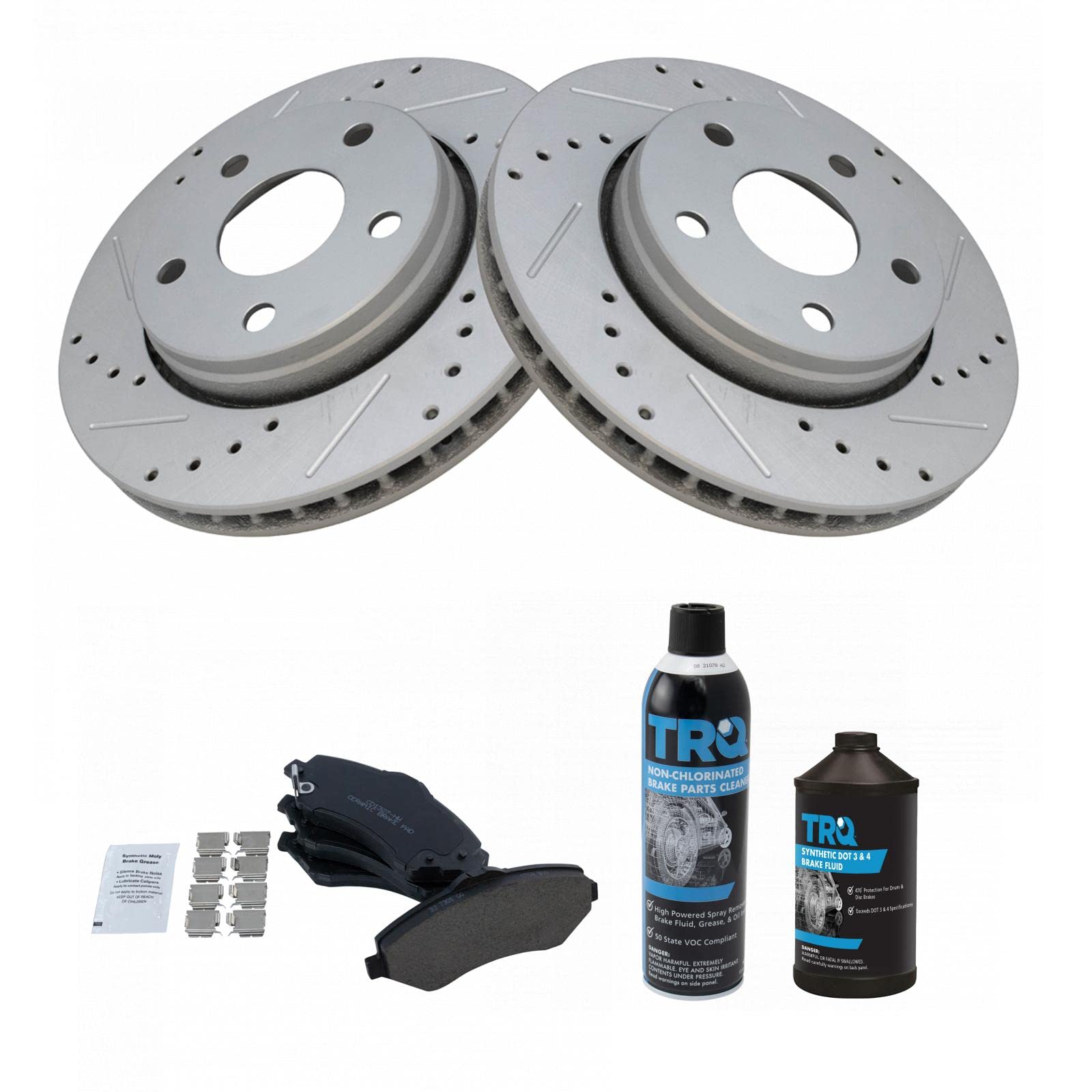 TRQ Premium Ceramic Brake Pads & G-Coated Rotors Kit - Compatible with 2007-2018 Jeep Wrangler JK - High Performance Front Brake System - Perfect for Off-Roading & Daily Driving