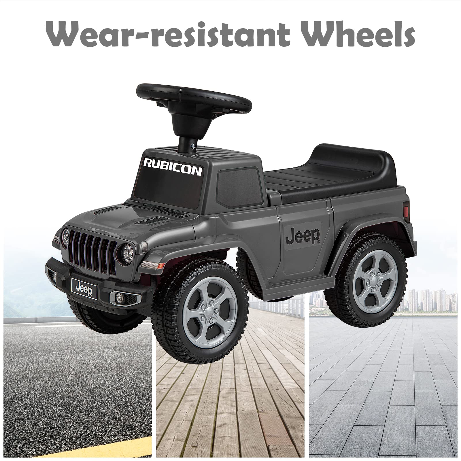 **INFANS Licensed Jeep Toddler Ride On Push Car with Engine Sound & Horn - Foot-to-Floor Sliding Baby Walker Toy with Under Seat Storage - Gift for Boys & Girls Ages 1.5-3 (Gray) - Perfect for Indoor & Outdoor Play, Birthday & Holiday Gifts**