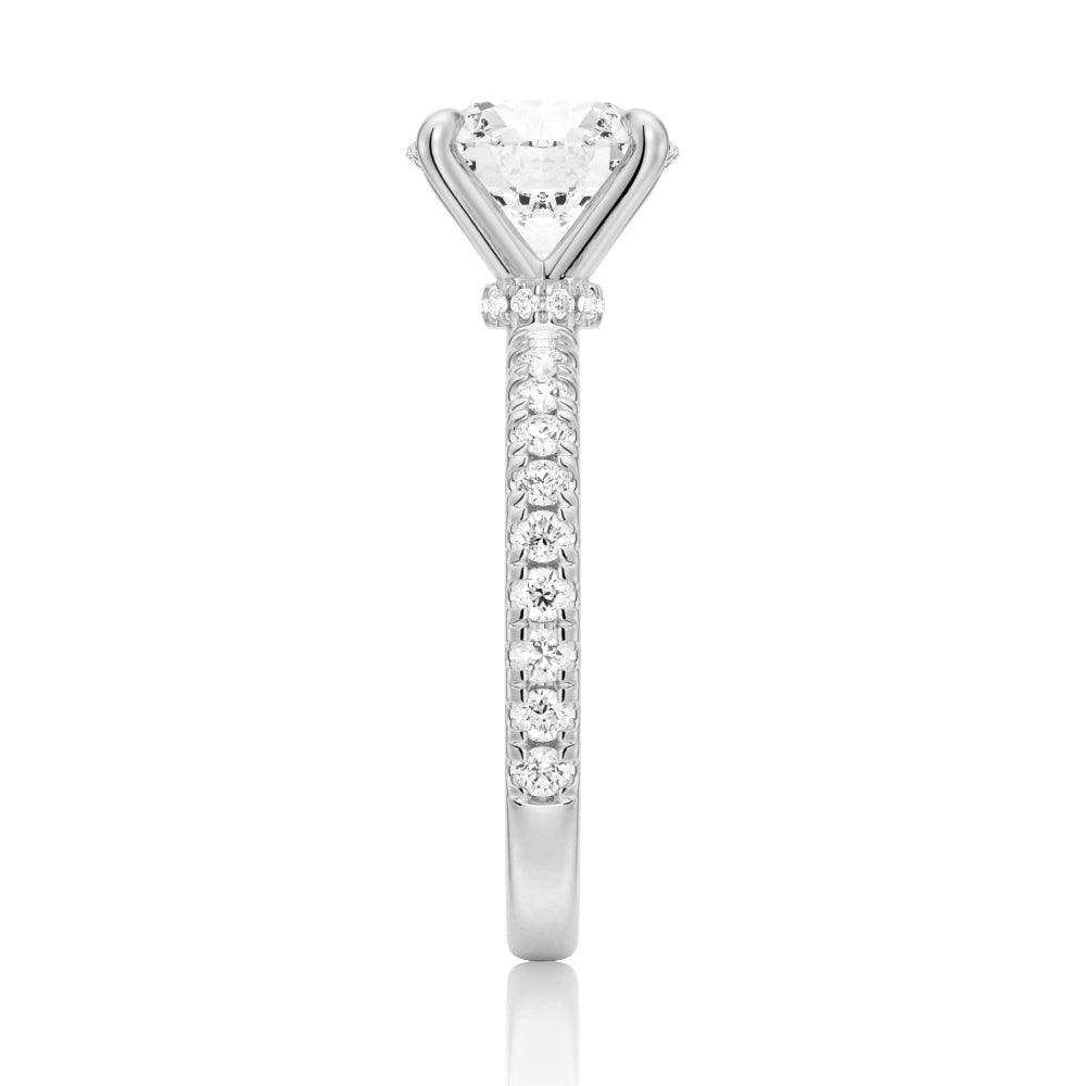 Pavé Band Round Moissanite Engagement Ring With Hidden Halo - Elegant Wedding Jewelry for Proposals, Anniversaries & Special Occasions