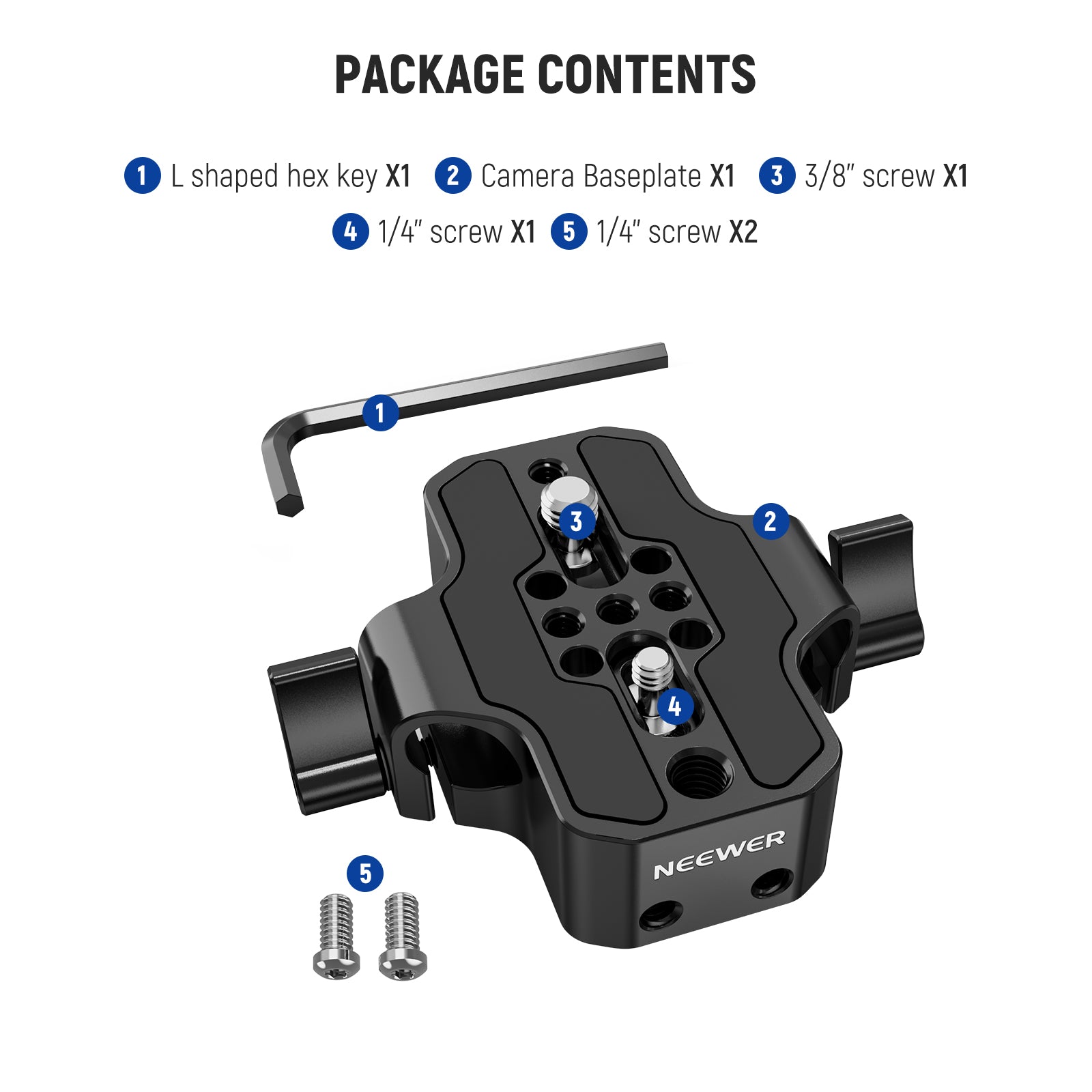 NEEWER SR001 Camera Base Plate with 15mm Rod Clamp Railblock - Compatible with DSLR, Mirrorless & Cinema Cameras - Perfect for Video Rig Setup, Vlogging & Film Production