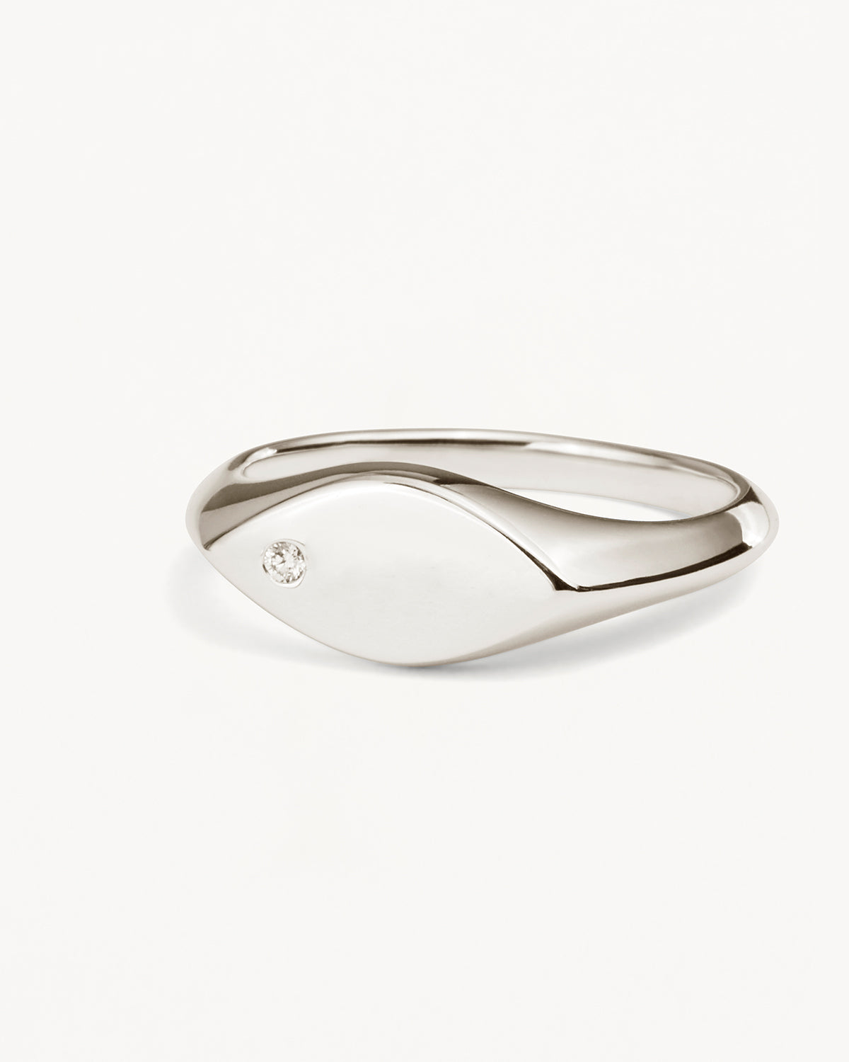 14K Solid White Gold Petal Diamond Signet Ring for Women - Elegant Floral Wedding Band, Anniversary Gift, Everyday Jewelry - Perfect for Engagements, Parties & Special Occasions