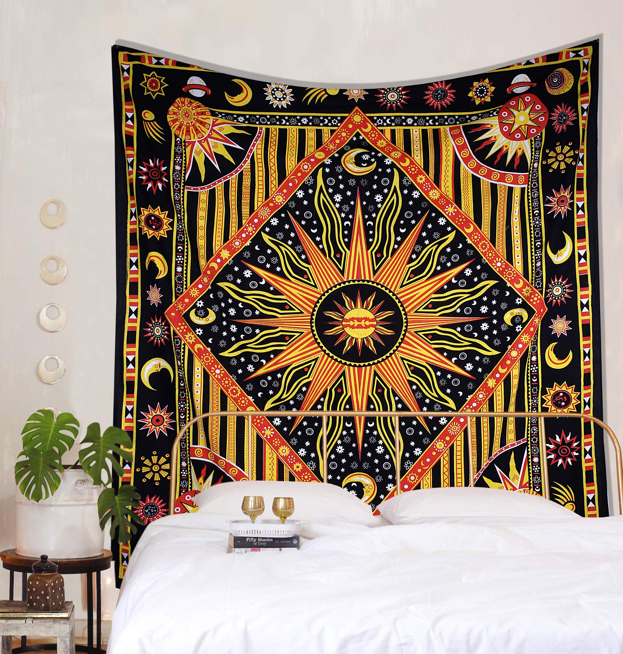 Celestial Tie Dye Tapestry - Moon Star Boho Wall Hanging for Bedroom & Dorm Decor