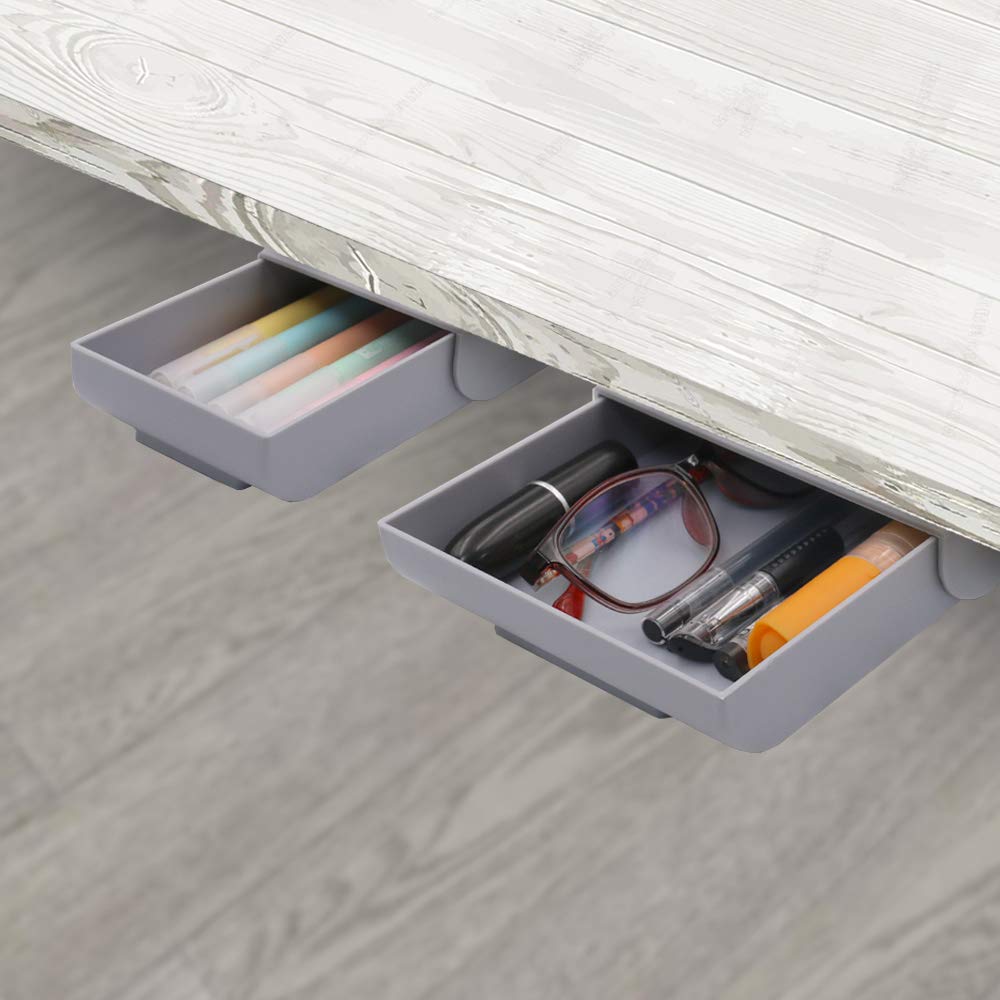 2 Pack Under Desk Organizer - Adhesive Pencil & Pen Holder, Hidden Drawer Tray Storage for Office & Home Workspace - Perfect for Desk Accessories Organization (Black) - Ideal for Students, Professionals & Remote Workers