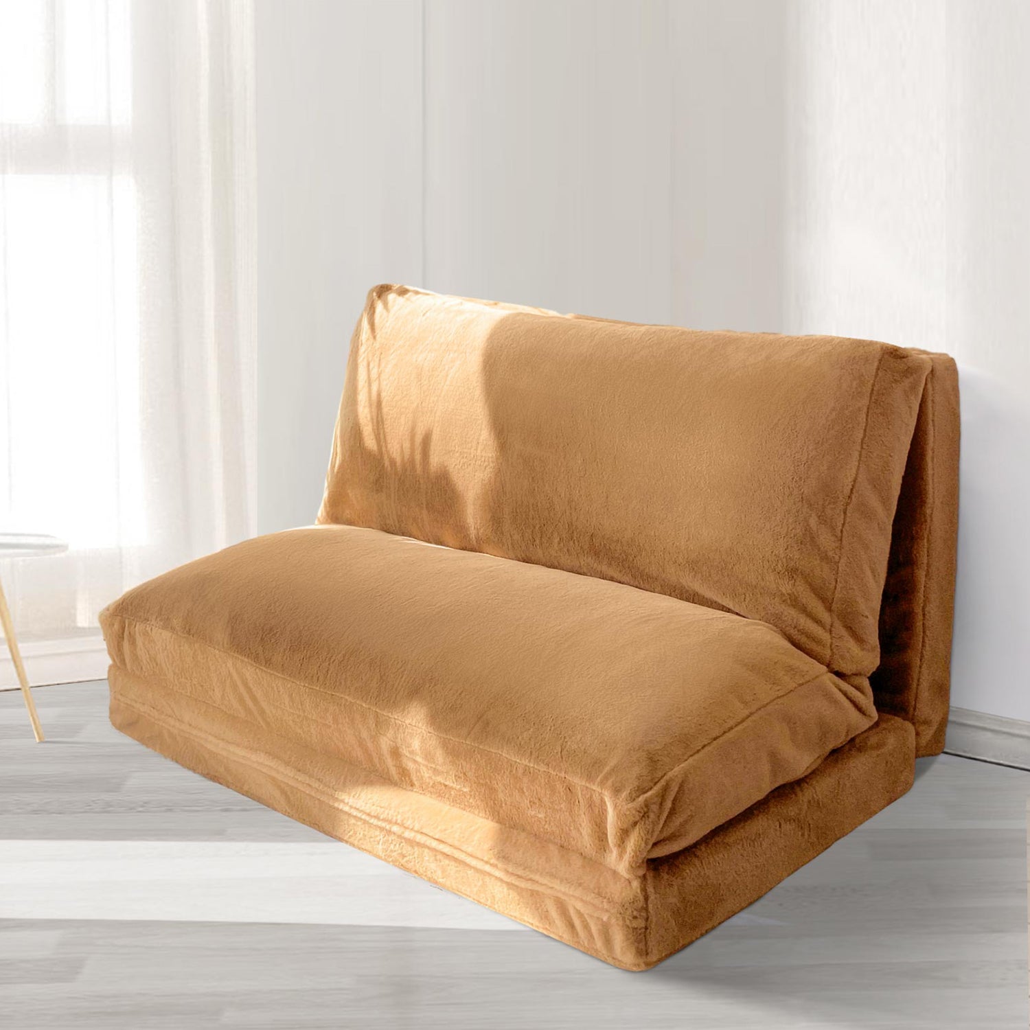 MAXYOYO Foldable Bean Bag Sofa Bed - Extra Thick Multi-Functional Floor Lounger with Washable Faux Fur Cover (Brown) - Perfect for Living Rooms, Dorms & Game Rooms