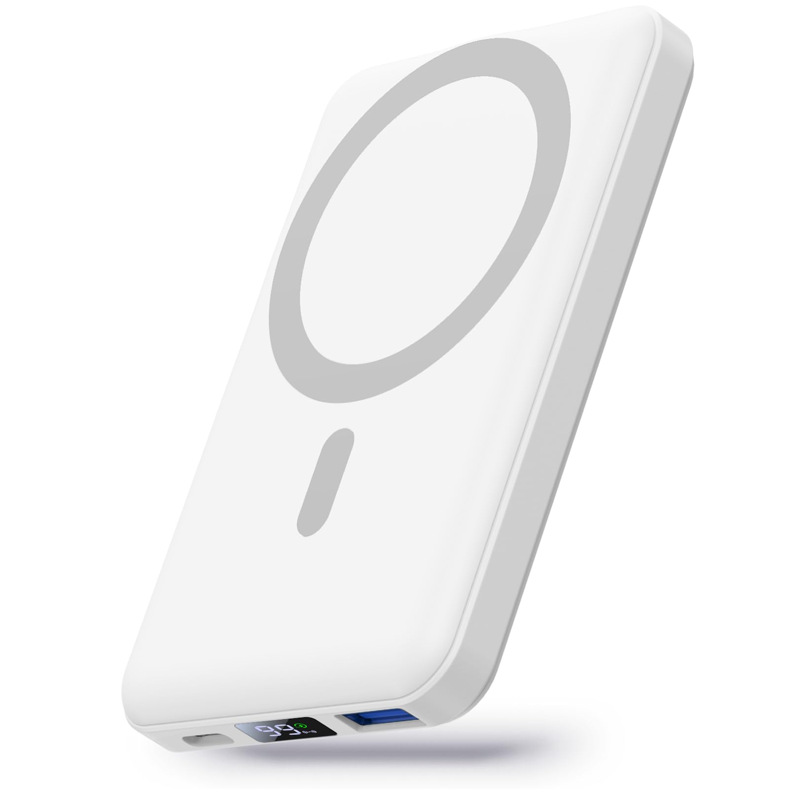 Yiisonger 10000mAh Magnetic Wireless Power Bank - Slim Portable Charger with 22.5W PD Fast Charging & QC3.0 | Mini Mag-Safe Battery Pack with LED Display | USB-C Compatible with iPhone 15/14/13/12 Series (White) - Perfect for Travel, Work, and On-the-Go Charging