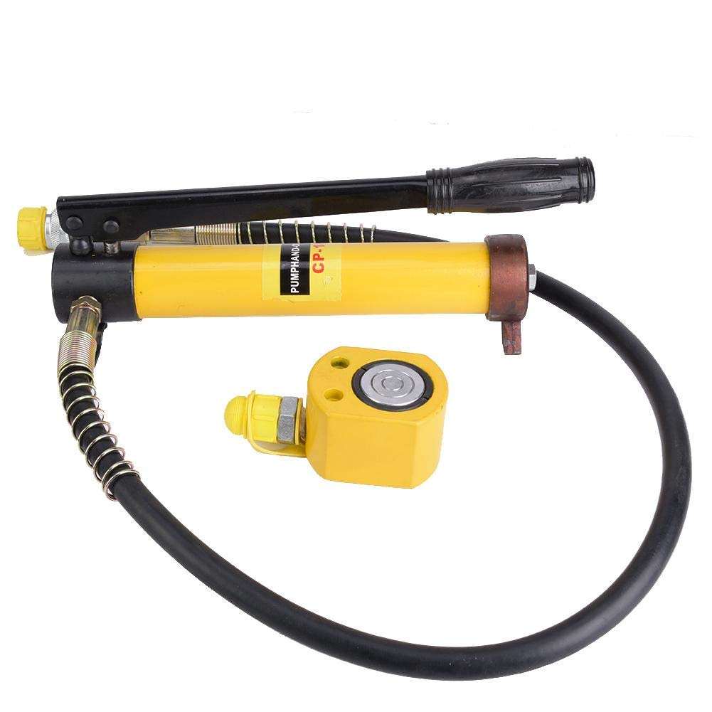 10 Ton Hydraulic Jack with Manual Pump - 11mm Stroke Mini Portable Hydraulic Cylinder for Car Lifting & Repair | Heavy Duty Vehicle Maintenance Tool for Garage, Auto Shop & Home Use