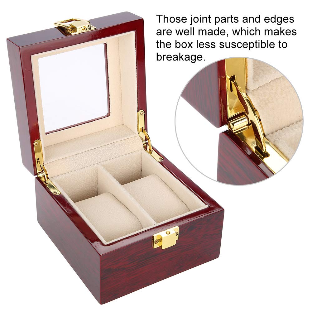 2 Grids Watch Box - Premium Men's Wrist Watch Storage Case with Metal Lock, Soft Pillows & Transparent Cover - Jewelry Watches Collection Display Case with Elegant Piano Finish - Perfect for Watch Enthusiasts, Gift Giving & Home Decor