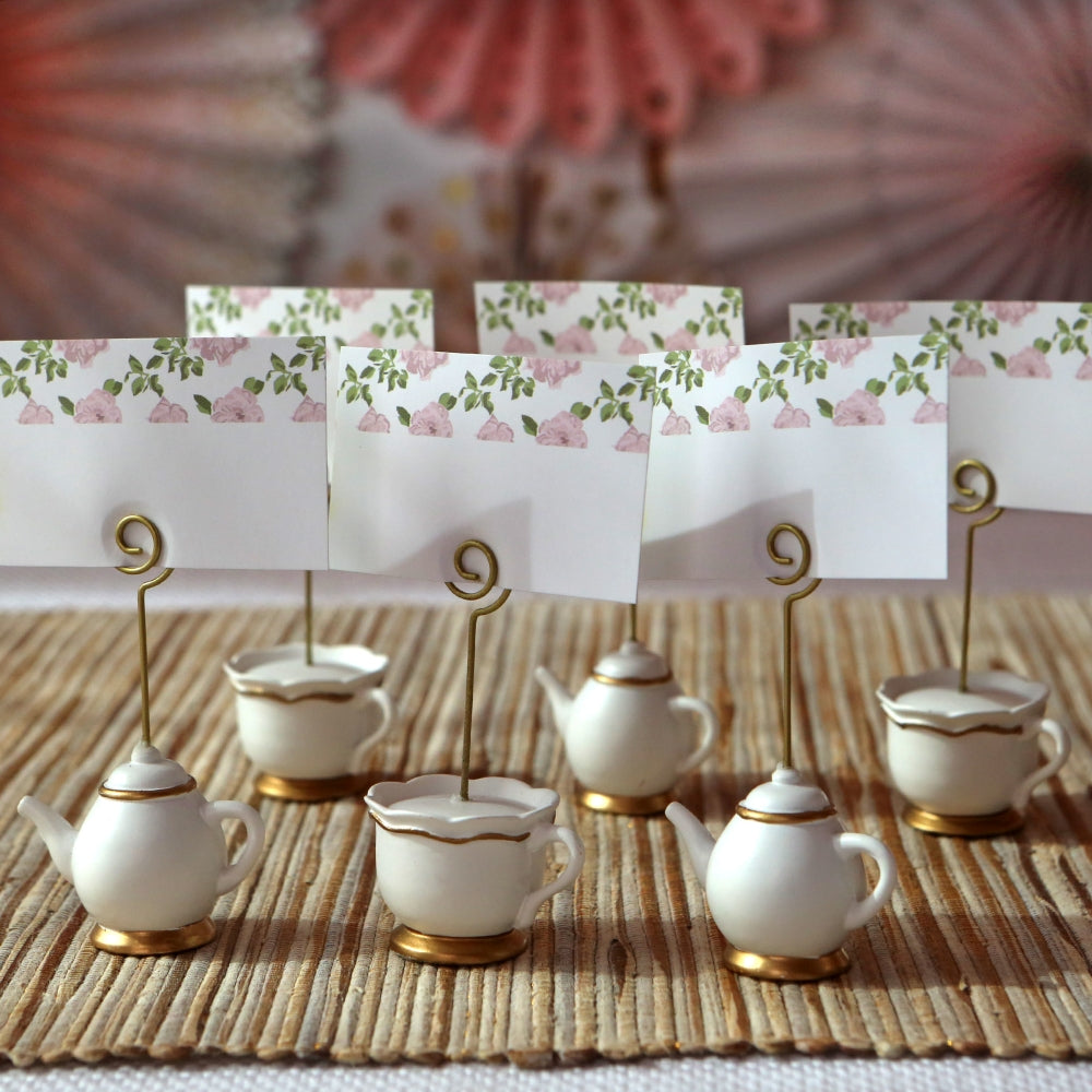 Elegant Tea Party Place Card Holders - Set of 6 Whimsical Table Setting Decor for Bridal Showers, Baby Showers & Afternoon Tea Events