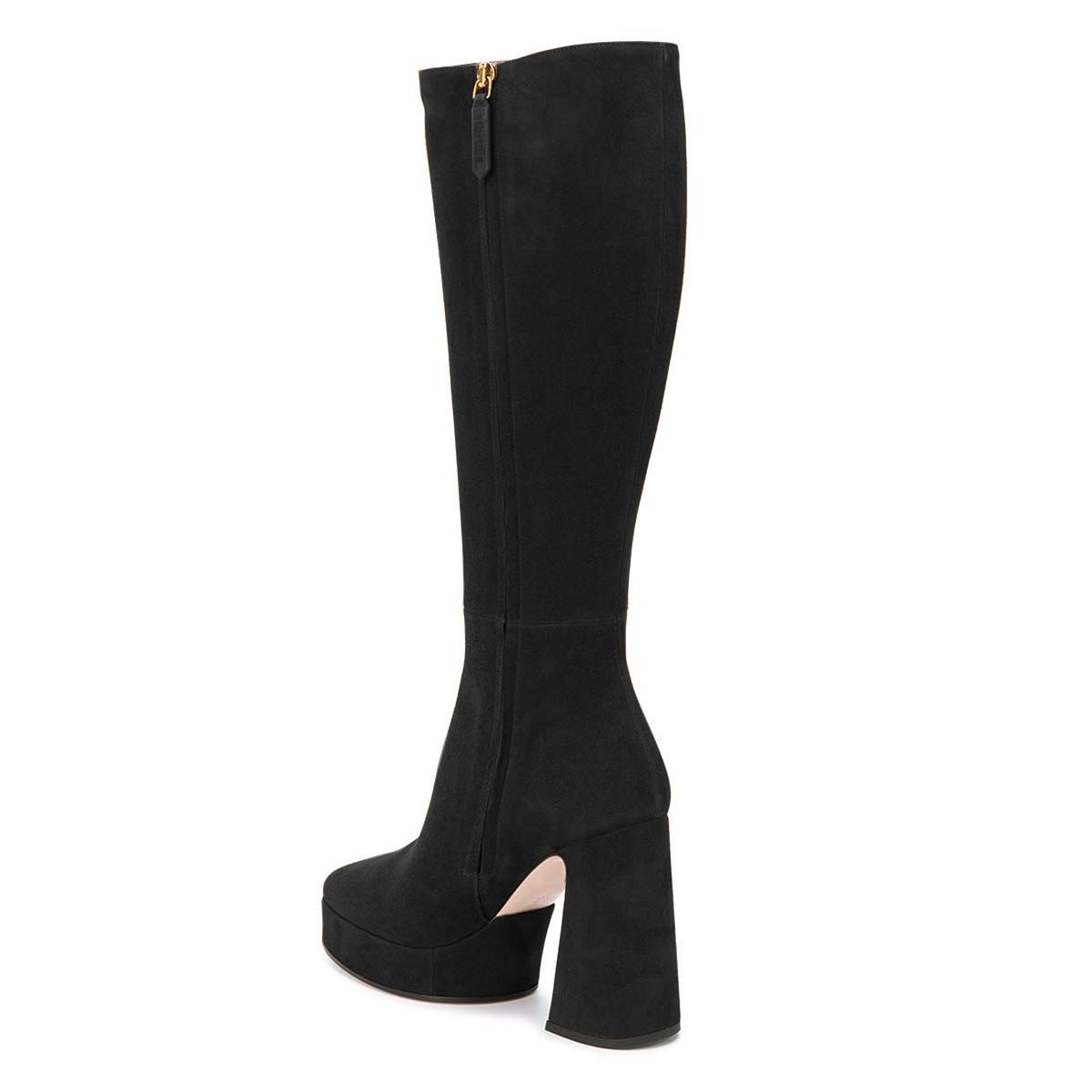 YDN Women's Chunky High Heel Knee High Boots - Round Toe Platform Winter Boots with Side Zipper for Casual & Formal Wear | Perfect for Office, Party, and Winter Outfits