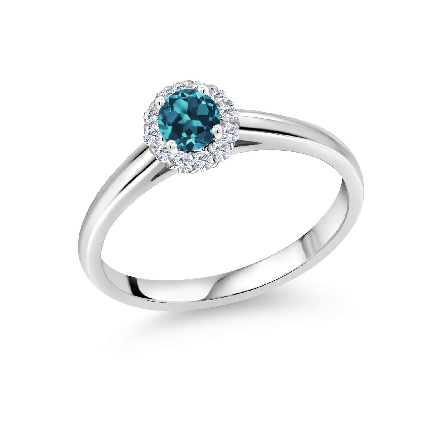 0.43 Ct Round London Blue Topaz & G/H Lab Grown Diamond 10K White Gold Ring for Women - Elegant Engagement, Wedding, Anniversary Jewelry Gift