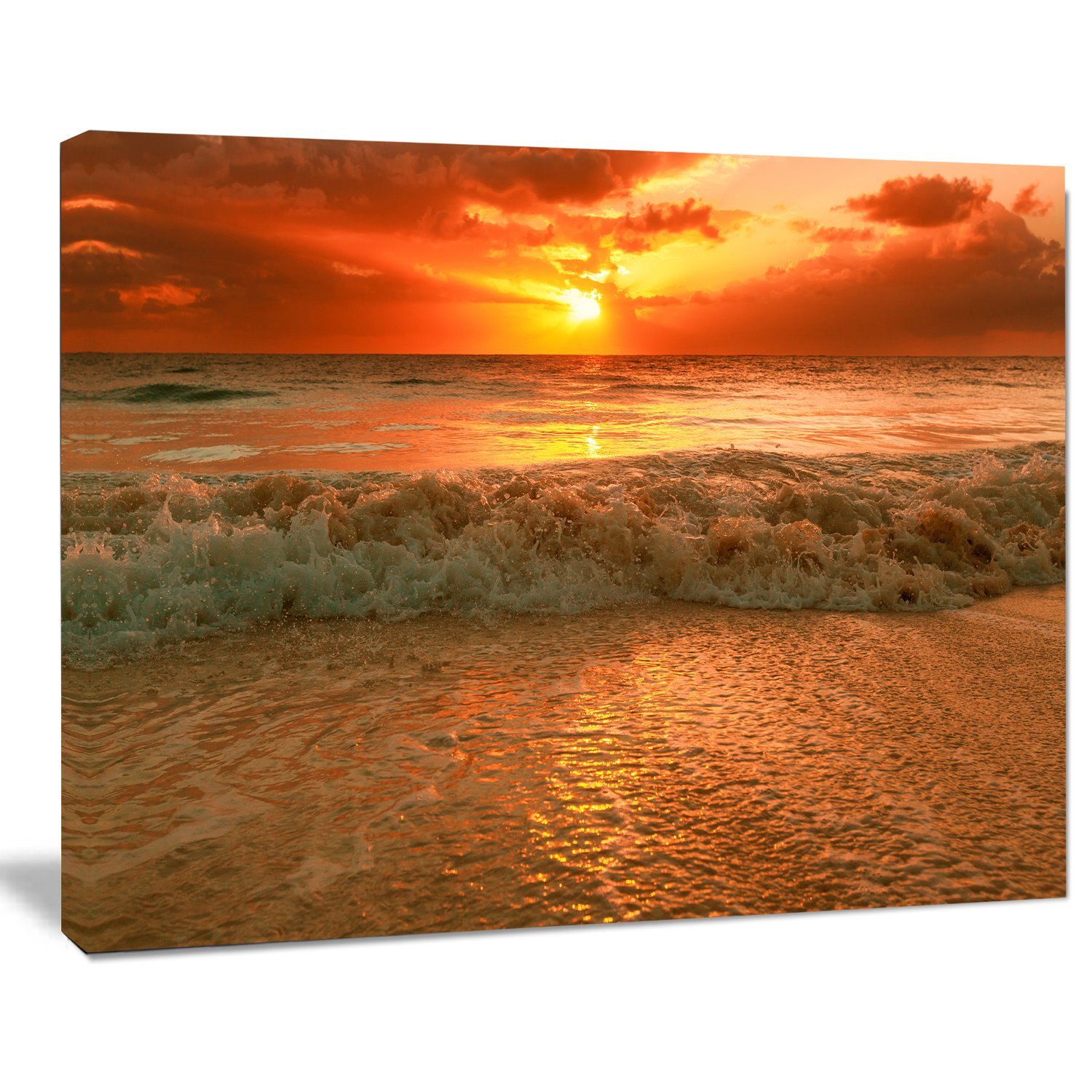 Extra Large Seascape Art Canvas - Stunning Ocean Sunset Reflection Painting - Perfect for Living Room, Bedroom & Office Wall Decor
