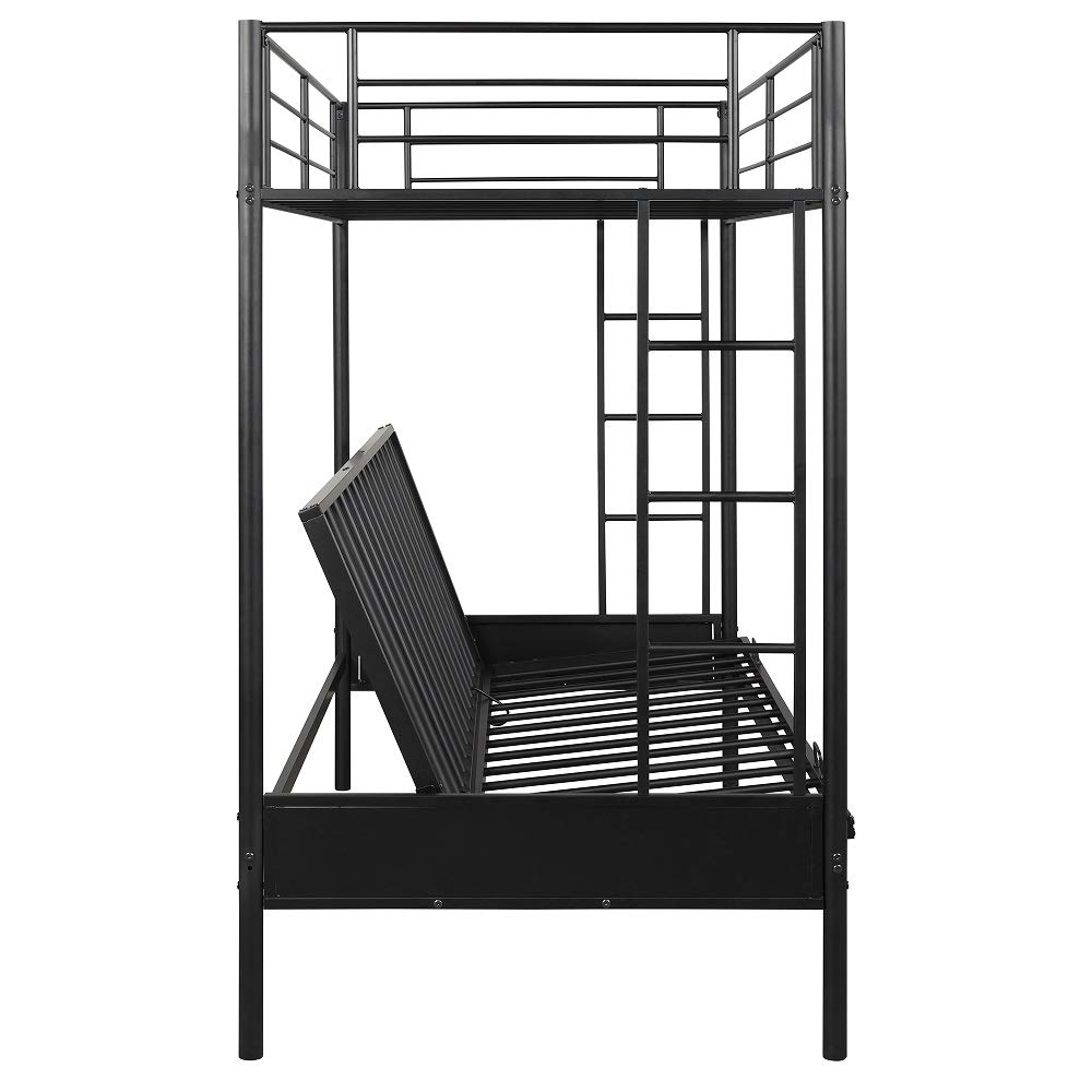 Rhomtree Convertible Metal Bunk Bed - Twin Over Futon or Full Size Loft Bed Frame with Ladder for Kids, Teens & Guests - Space-Saving Solution for Small Bedrooms, Dorms & Apartments - Black