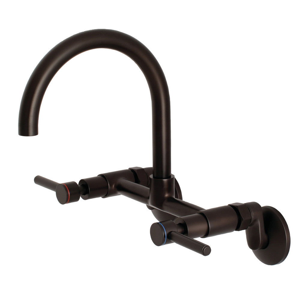 Kingston Brass Concord 8 Inch Adjustable Center Wall Mount Kitchen Faucet - Modern Pull-Down Sprayer for Farmhouse & Commercial Sinks