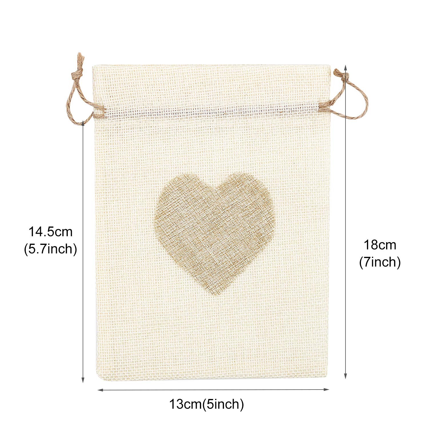 SumDirect 36Pcs 5x7 Inch Heart-Shaped Burlap Drawstring Bags - Natural Beige Linen Favor Pouches for Wedding, Baby Shower, Party Favors | Perfect for Gift Wrapping, Candy Bags, Bridesmaid Gifts & DIY Craft Projects