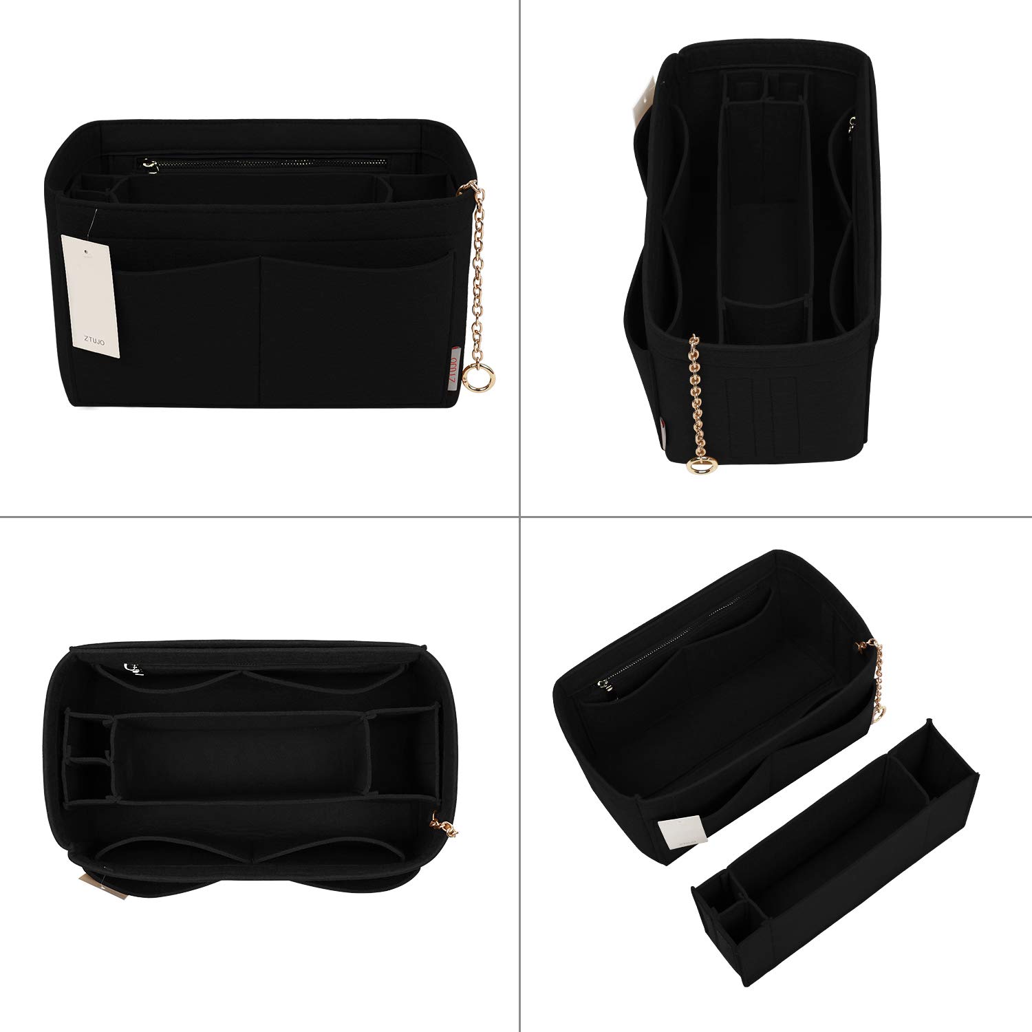 Premium Felt Purse Organizer Insert with Zipper & Sewn Bottom - Perfect Fit for Louis Vuitton Speedy, Neverfull, Graceful (6 Size Options) - Ideal for Travel, Work & Daily Organization