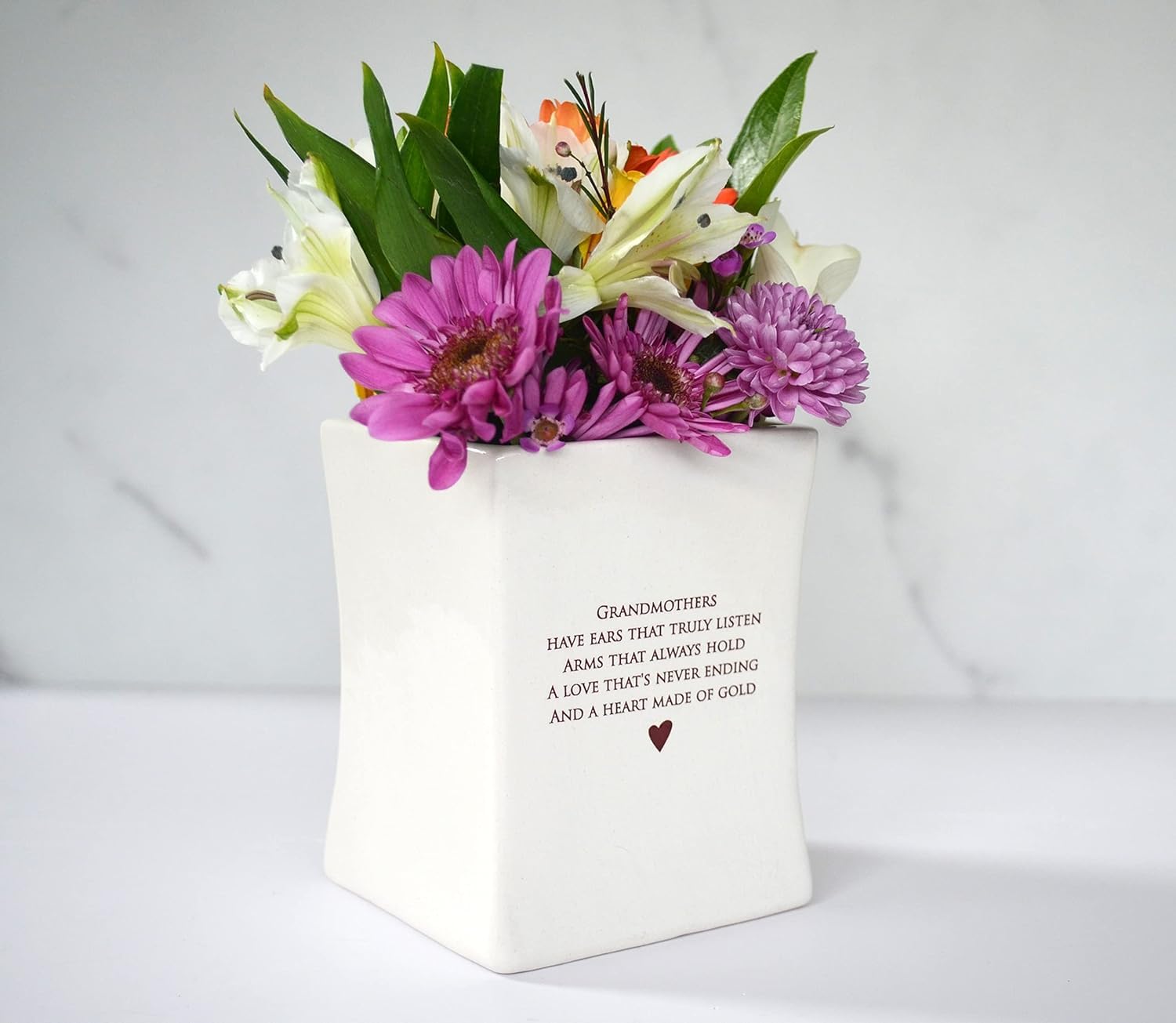 Square Ceramic Vase - Elegant Home Decor Gift for Grandma, Mother's Day or Birthday Present - Perfect for Living Room, Dining Table Centerpiece & Special Occasions