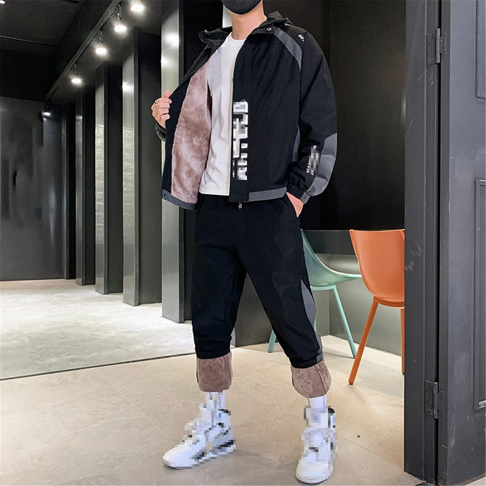 Men's Winter Fleece Tracksuit Set - Thick Warm Jogger Outfit with Jacket & Pants, Plus Size Streetwear Sweatsuit for Casual Wear | Gym, Lounge & Outdoor Activities