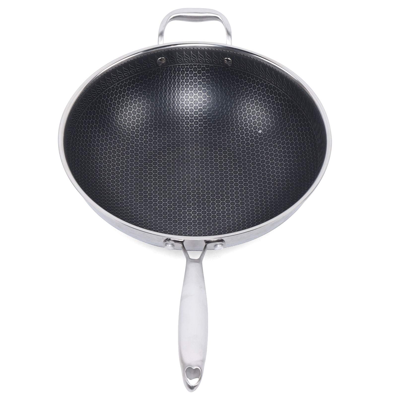 LOYALHEARTDY 34CM Stainless Steel Non Stick Frying Pan with Lid - Induction Compatible Wok for Gas, Ceramic & Electric Stoves - Perfect for Stir Fry, Sautéing & Asian Cooking
