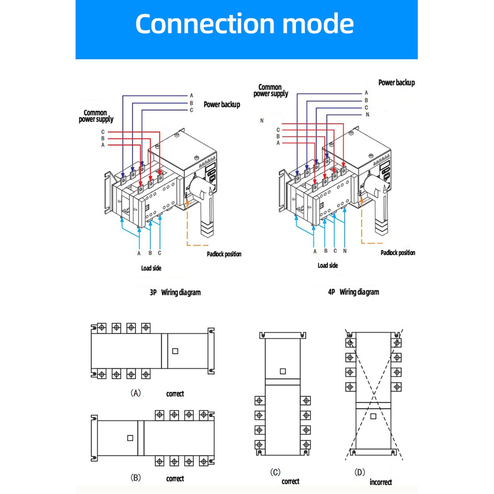 250A Automatic Transfer Switch AC400V for Home & Commercial Backup Power - Reliable Power Transfer Solution for Generators & Solar Systems