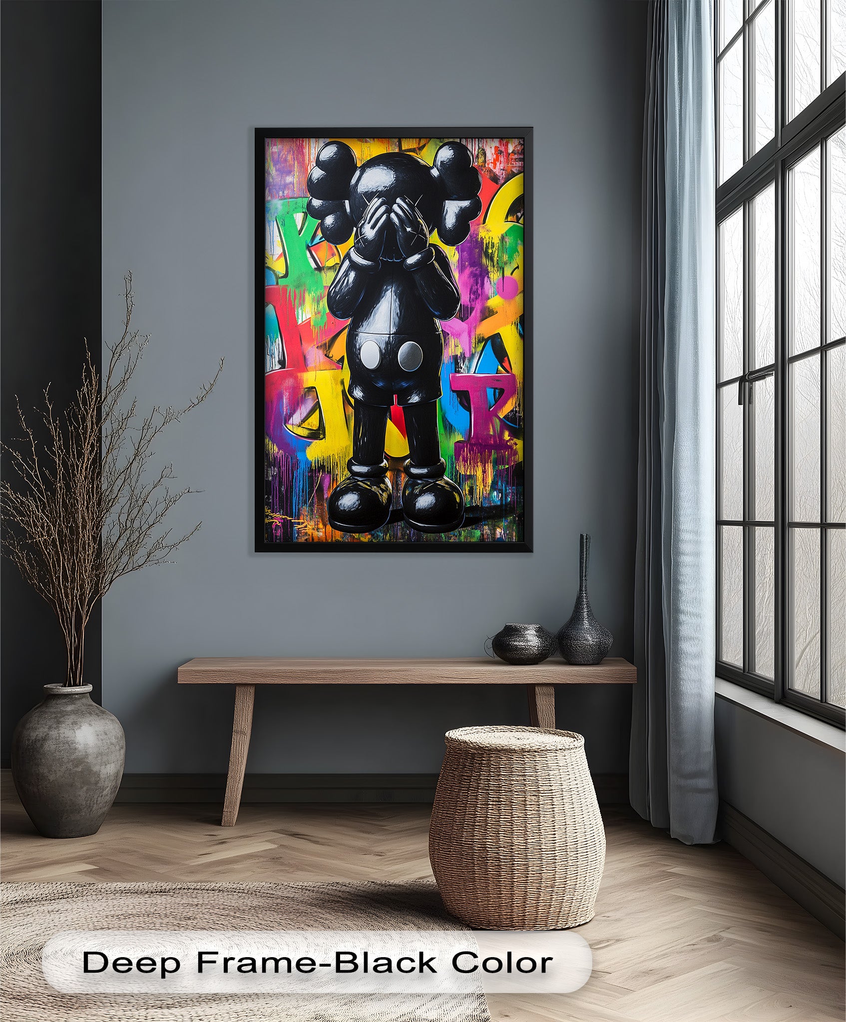 KAWS Oil Painting - Behind the Hands Wall Art | Modern Pop Art Home Decor for Living Room, Bedroom & Office